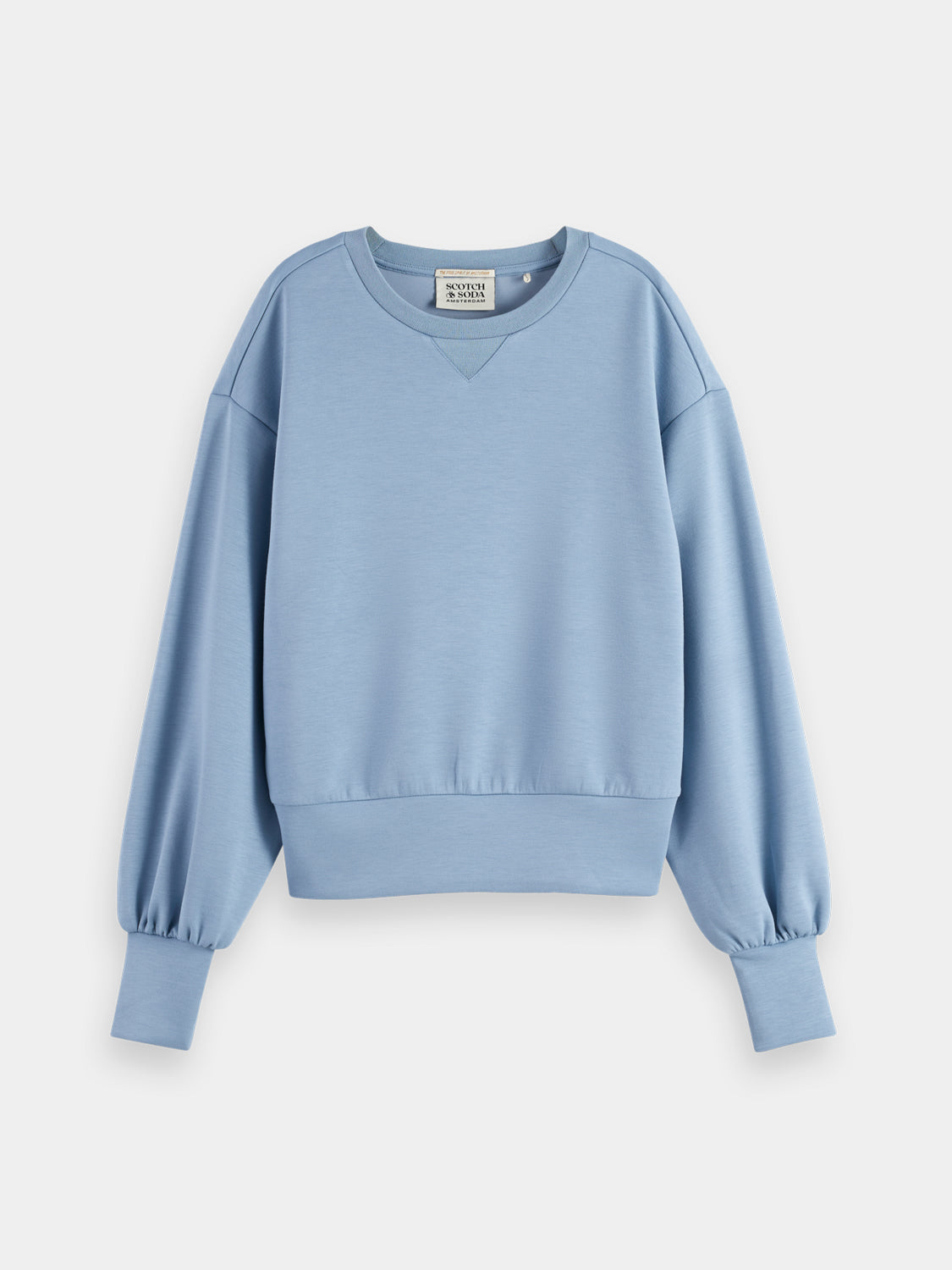 Soft beige Scotch & Soda modal sweatshirt with a relaxed fit, featuring ribbed cuffs and a crew neckline.