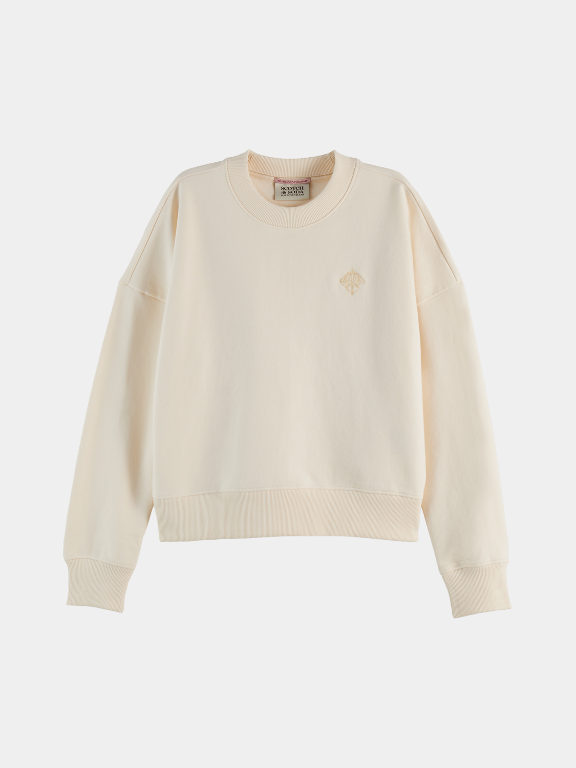 Black Scotch & Soda logo sweatshirt with front graphic, casual fit, and soft fabric for comfortable everyday wear.