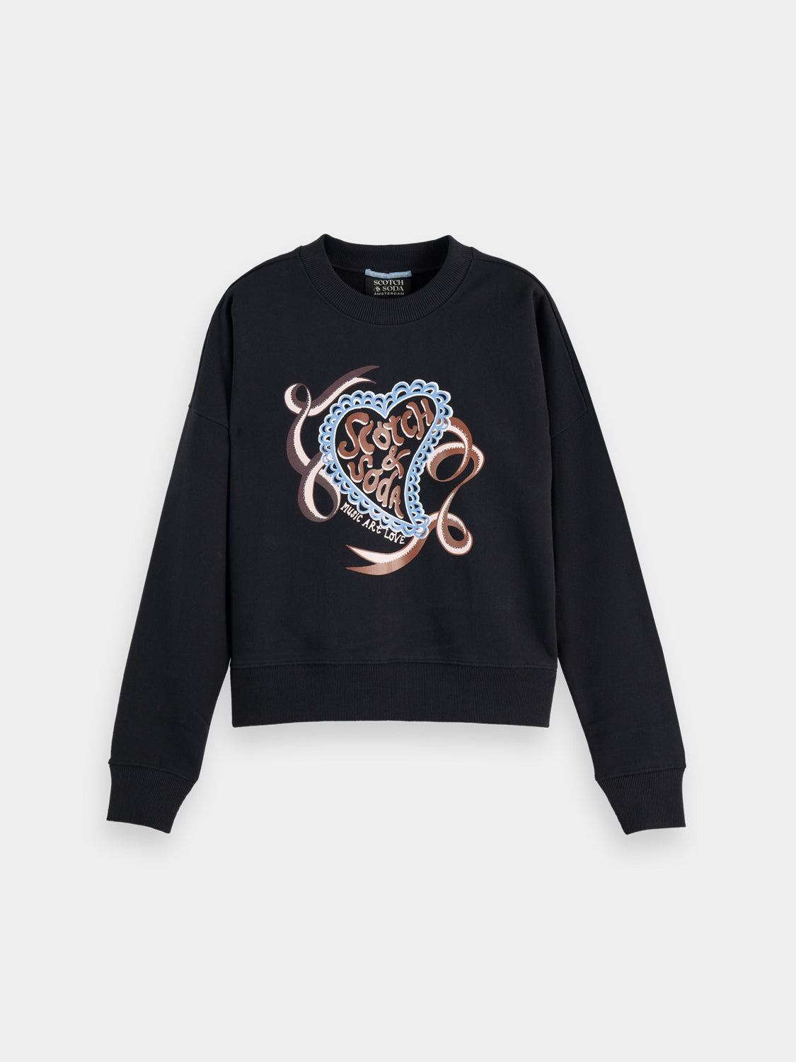 Scotch & Soda chest artwork sweatshirt showing a stylish sweatshirt with graphic chest design and comfortable fit.