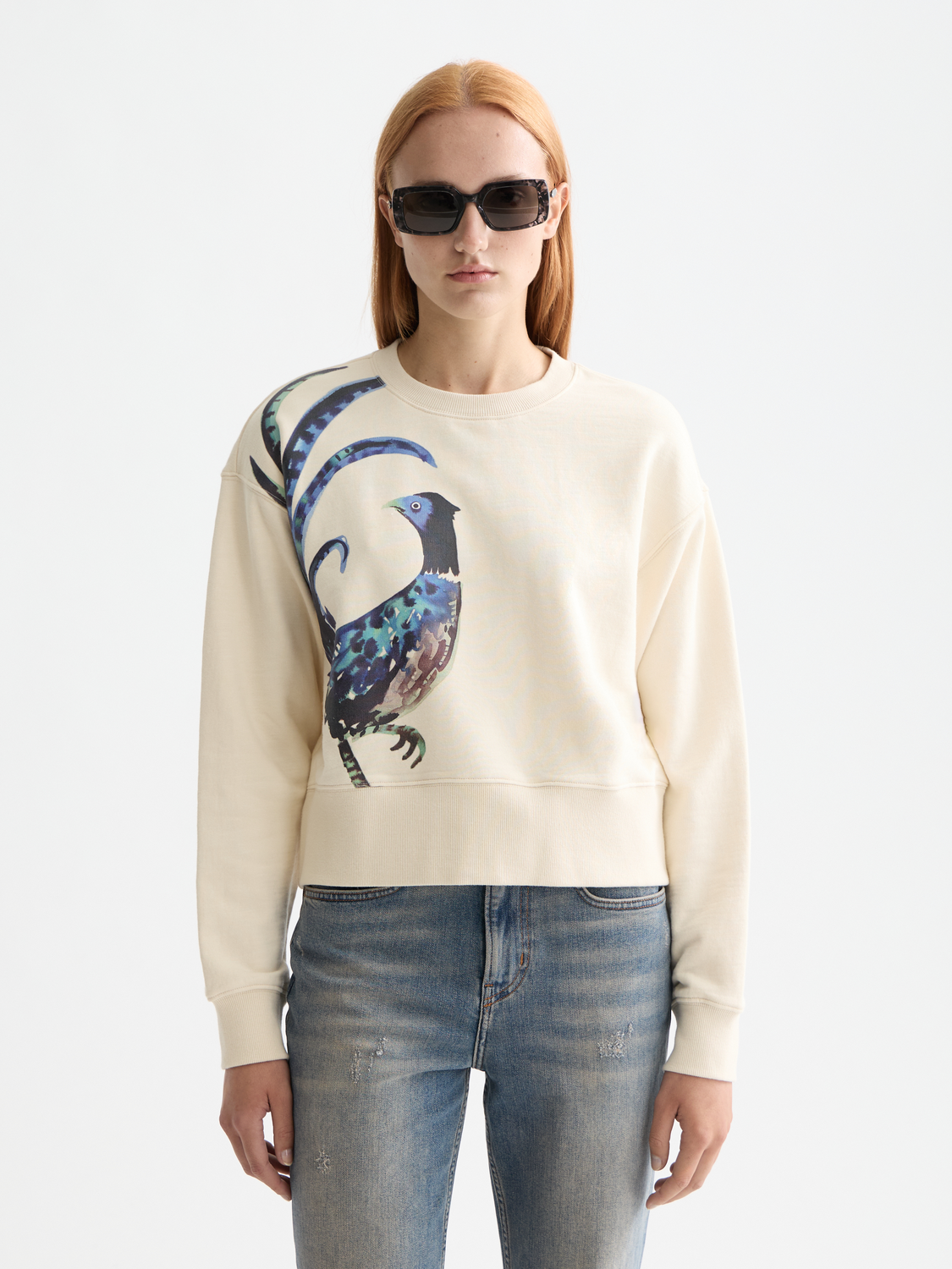 Washed artwork sweatshirt by Scotch & Soda, featuring a relaxed fit and printed design, displayed on a model.
