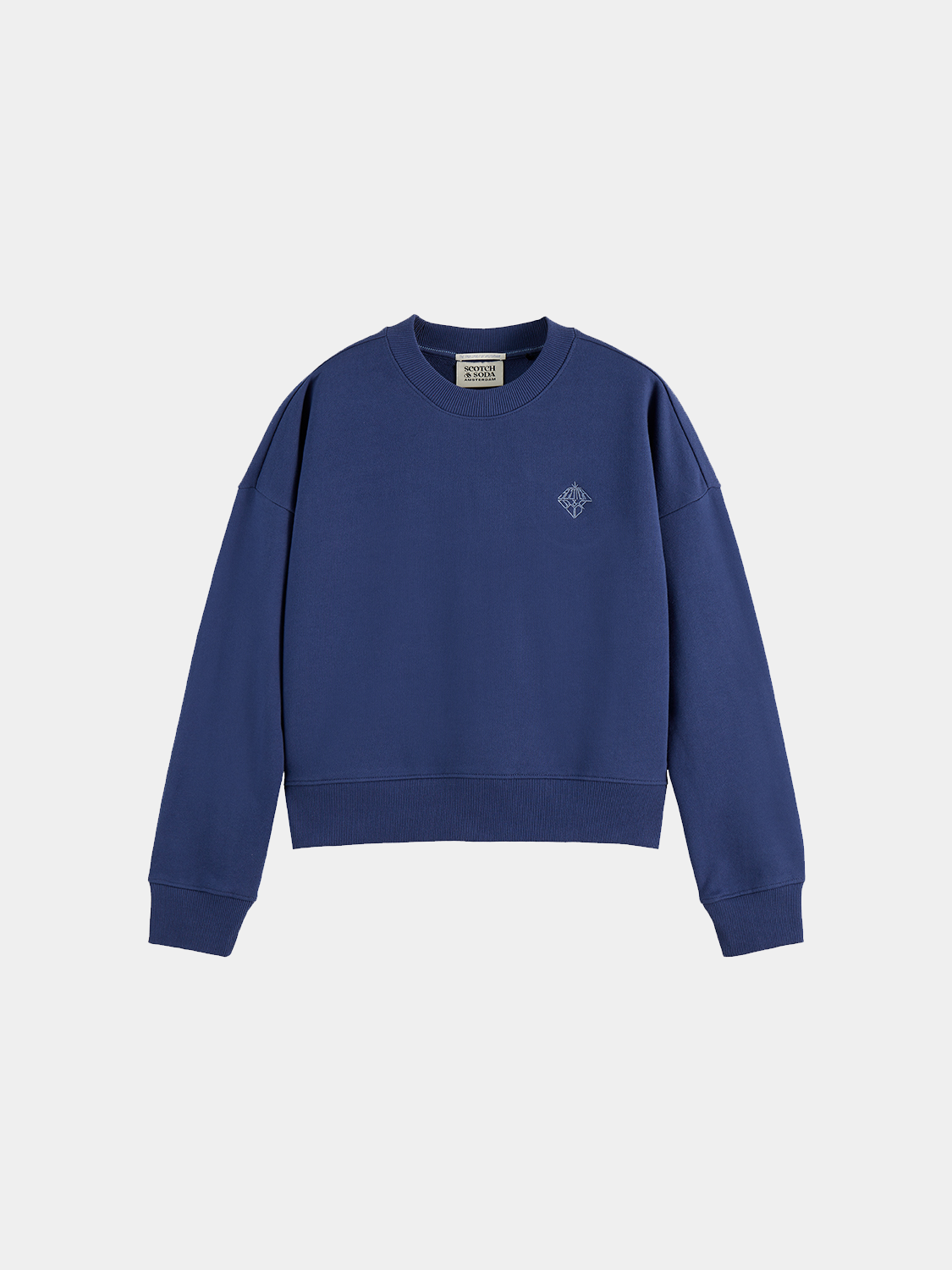 Scotch & Soda embroidered logo sweatshirt with a casual fit, featuring detailed logo embroidery on the front.