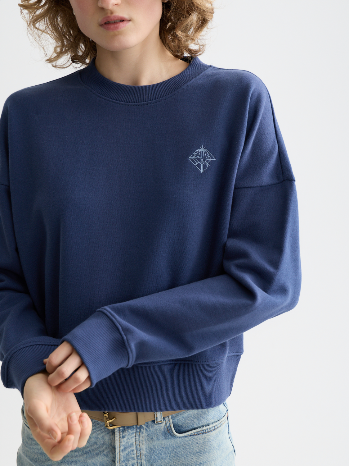 Gray SCOTCH & SODA embroidered logo sweatshirt with front logo design and soft cotton fabric.
