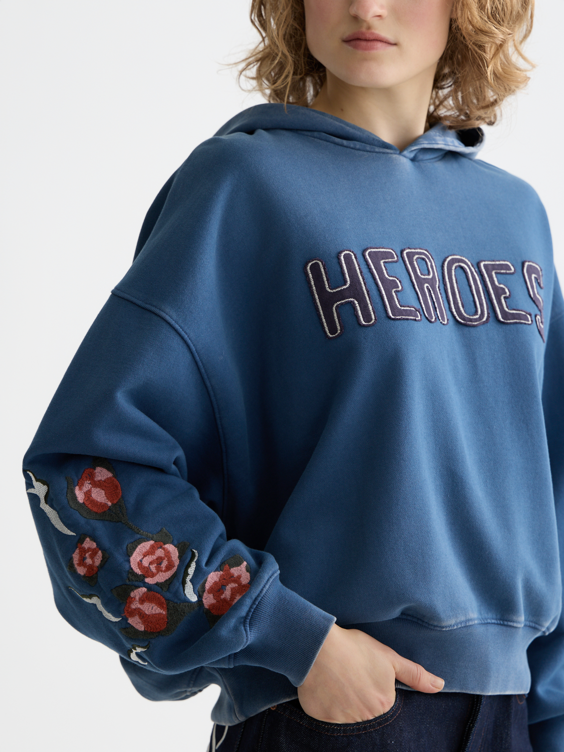Washed artwork hoodie by Scotch & Soda, casual grey sweatshirt with artistic print, front view, soft fabric, relaxed fit.
