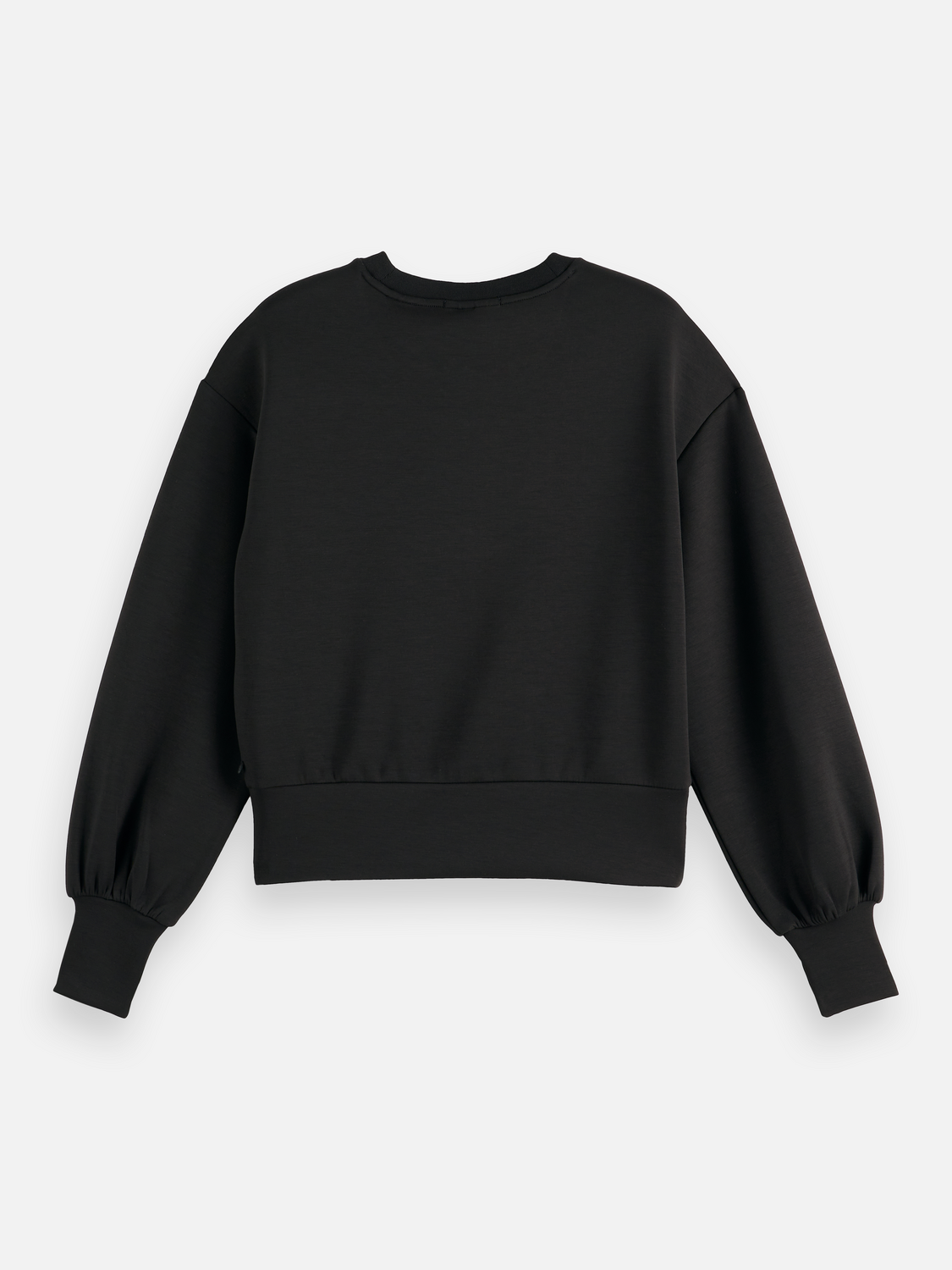 Black Scotch & Soda modal sweatshirt with long sleeves and relaxed fit, displayed from the back.