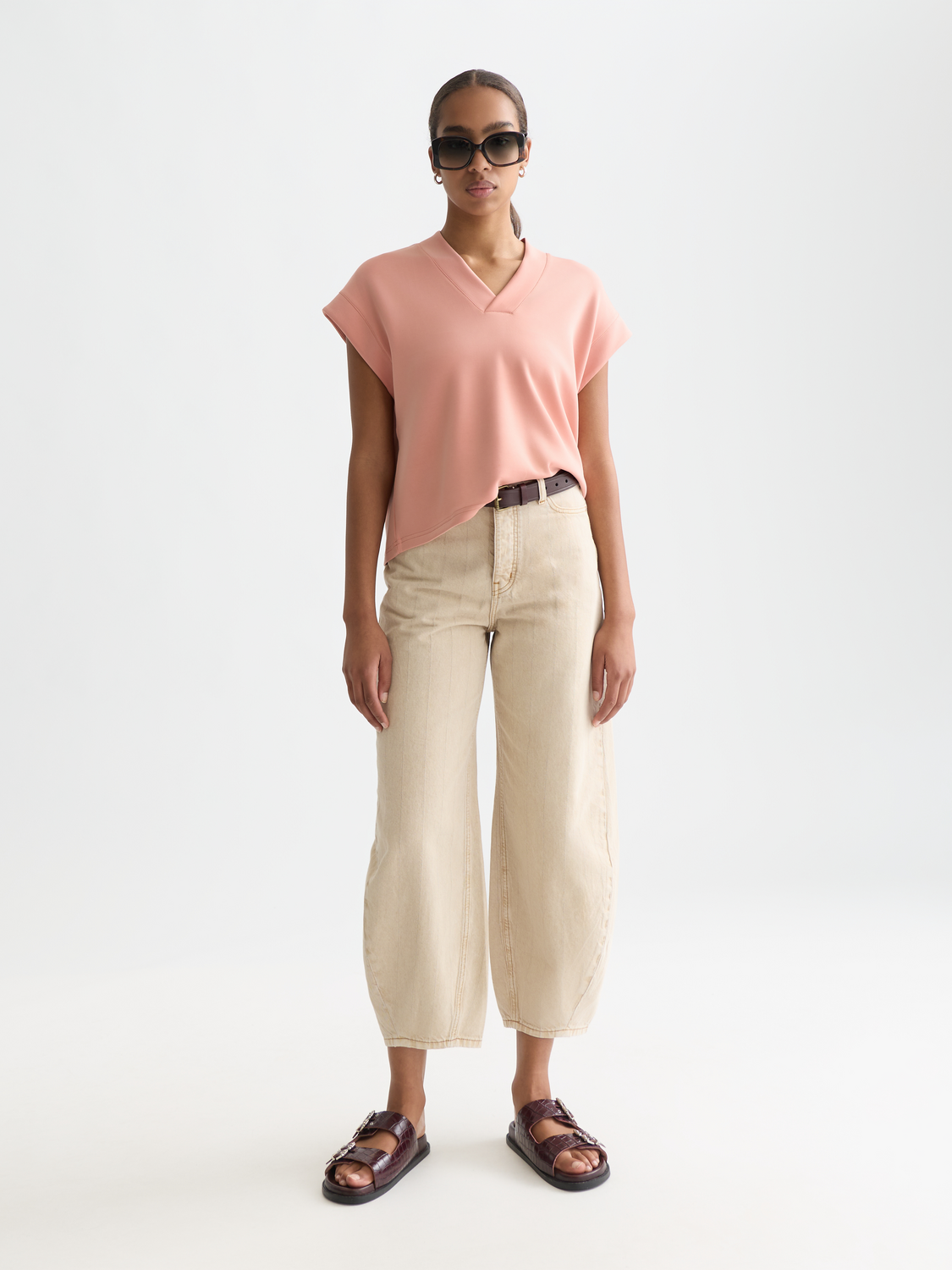 V-neck short-sleeved sweatshirt by Scotch & Soda, featuring a relaxed fit and soft fabric, displayed front view.