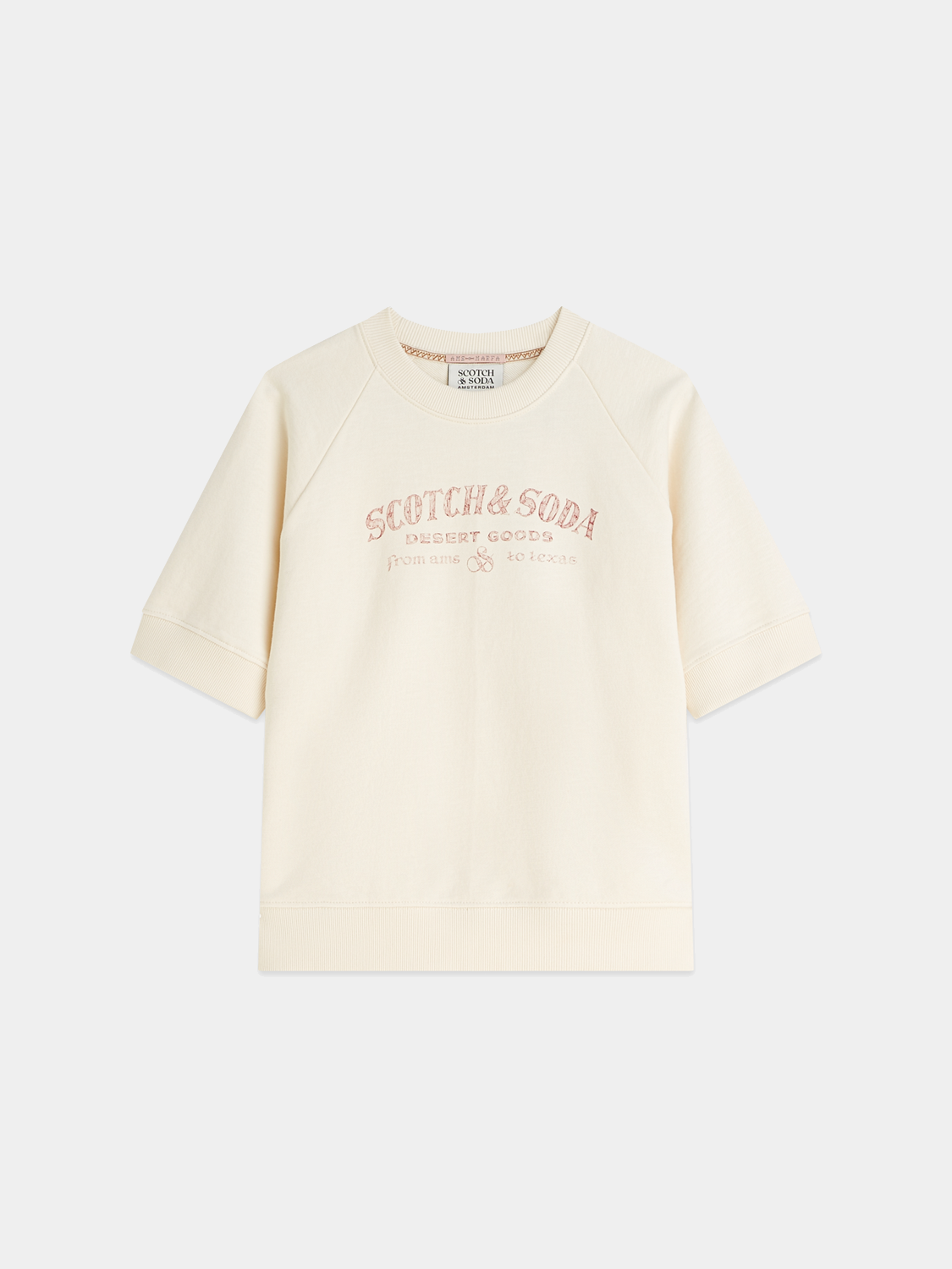 Short-sleeved artwork sweatshirt by Scotch & Soda, featuring colorful graphic design on soft fabric.