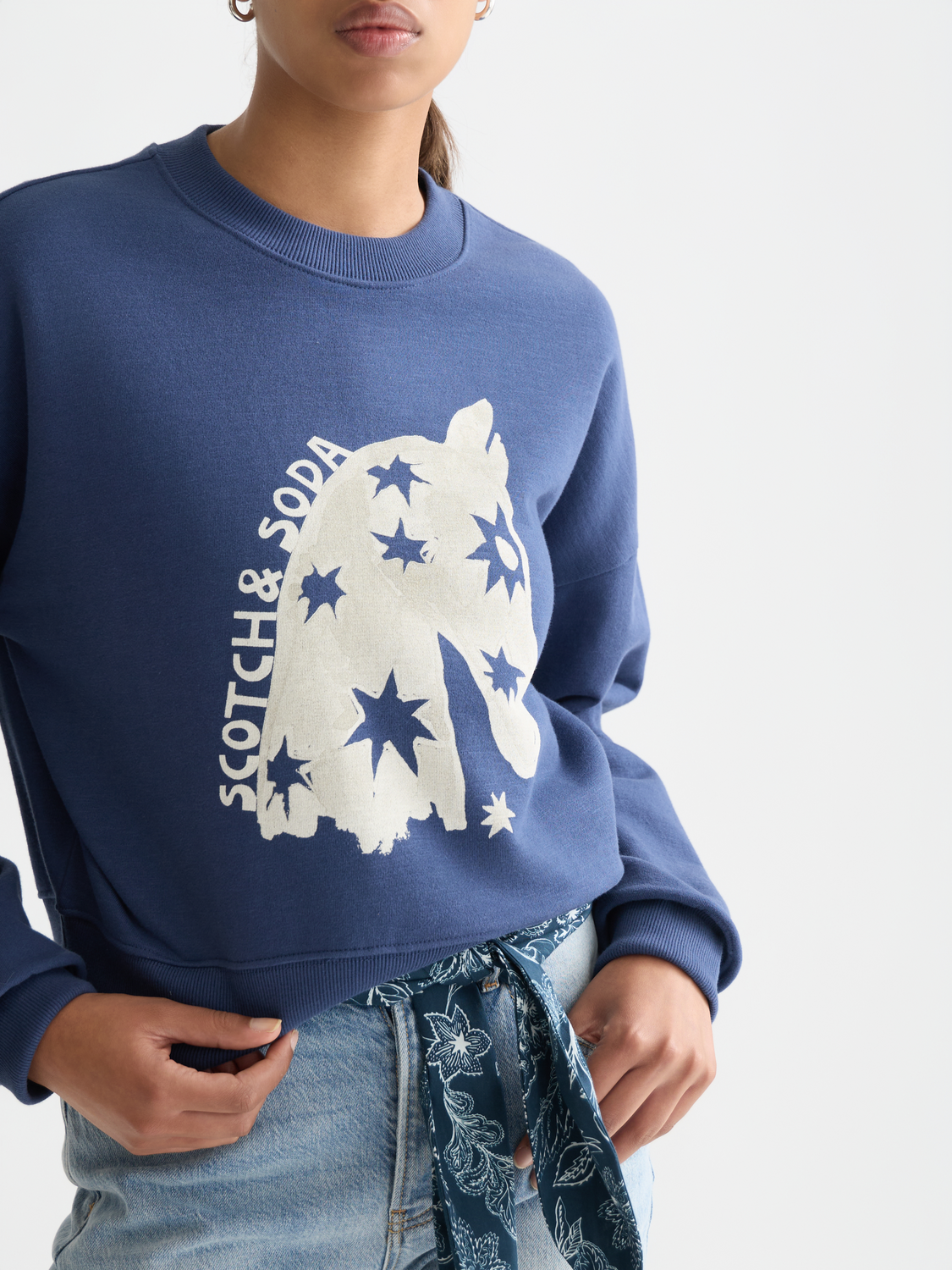 Artwork sweatshirt from Scotch & Soda featuring a stylish design, soft fabric, and comfortable fit, displayed on a model.