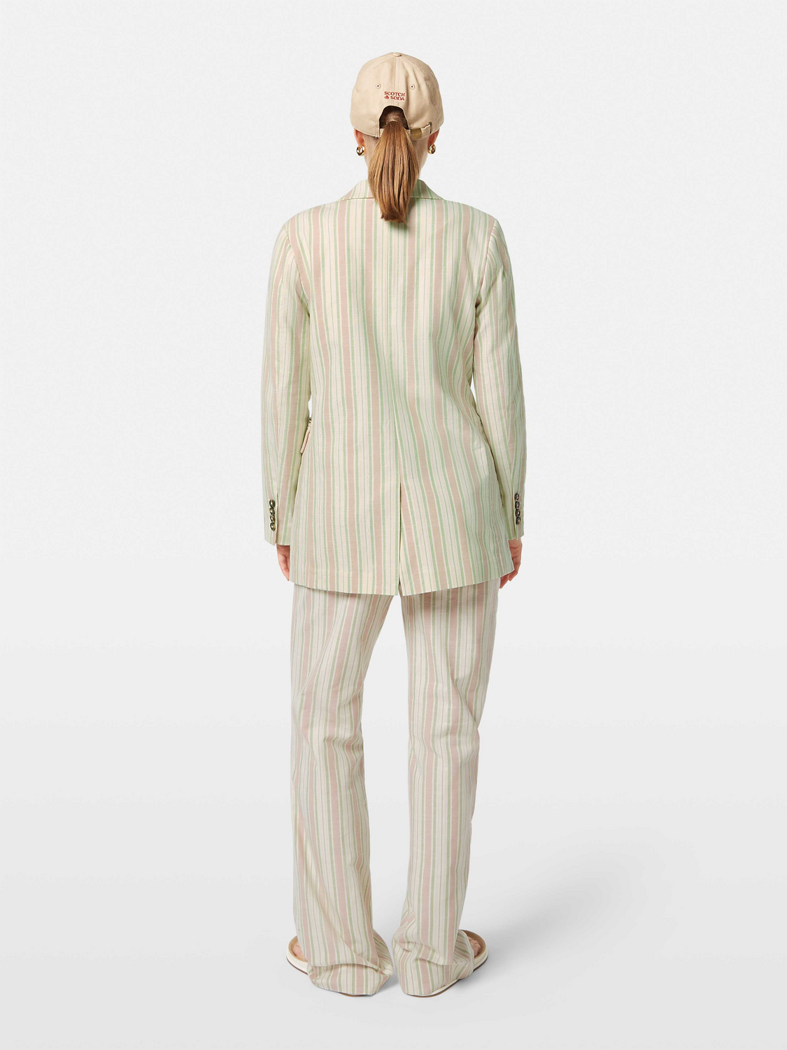 Scotch & Soda lurex striped blazer with metallic gold and black stripes, tailored fit, and classic lapel collar.