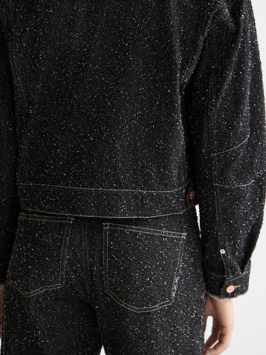 Textured denim jacket by Scotch & Soda with a classic fit, featuring visible stitching and a button-front design.