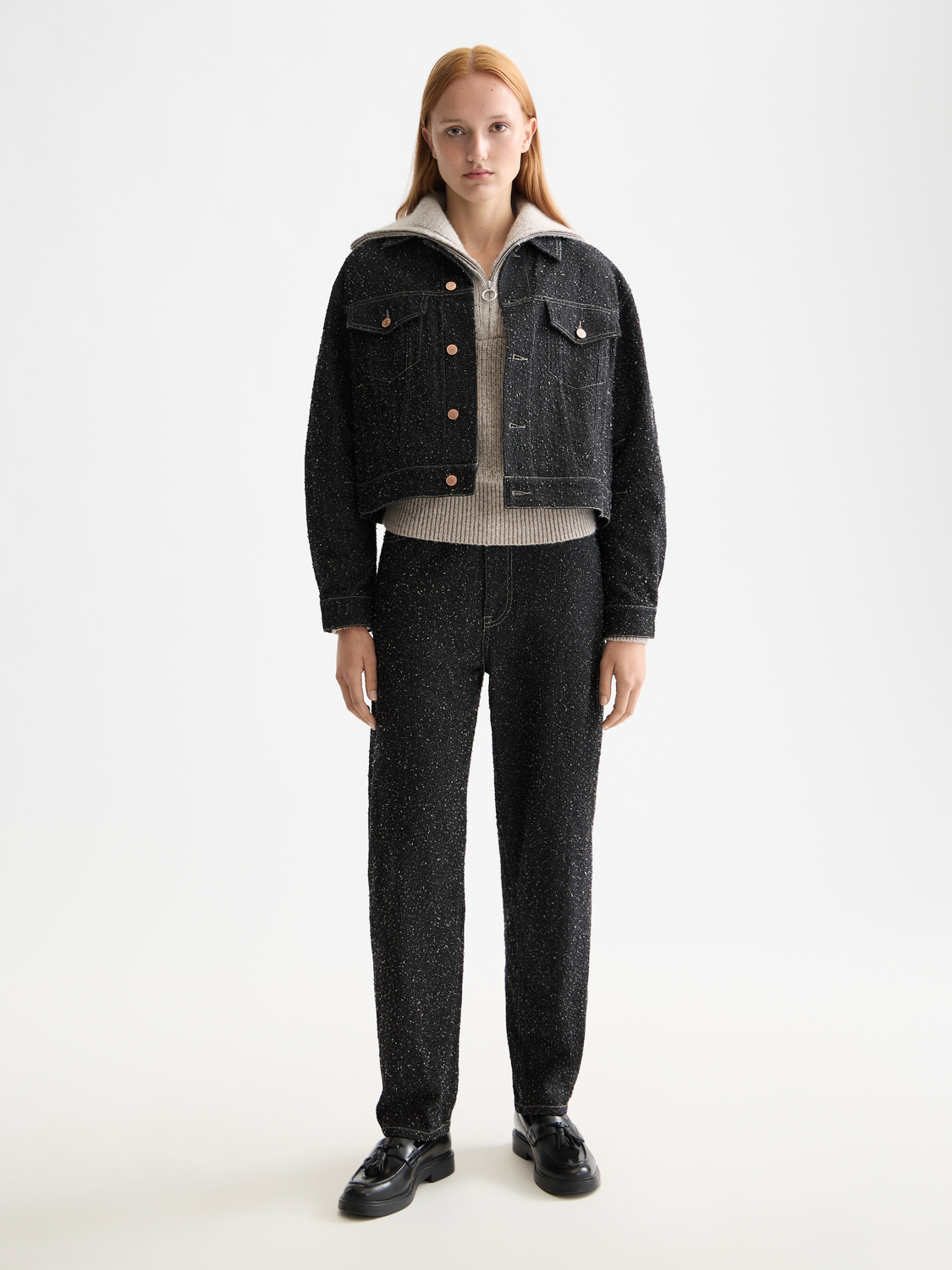 Textured denim jacket by Scotch & Soda featuring a classic fit, button-front, and stylish design, shown on a model.