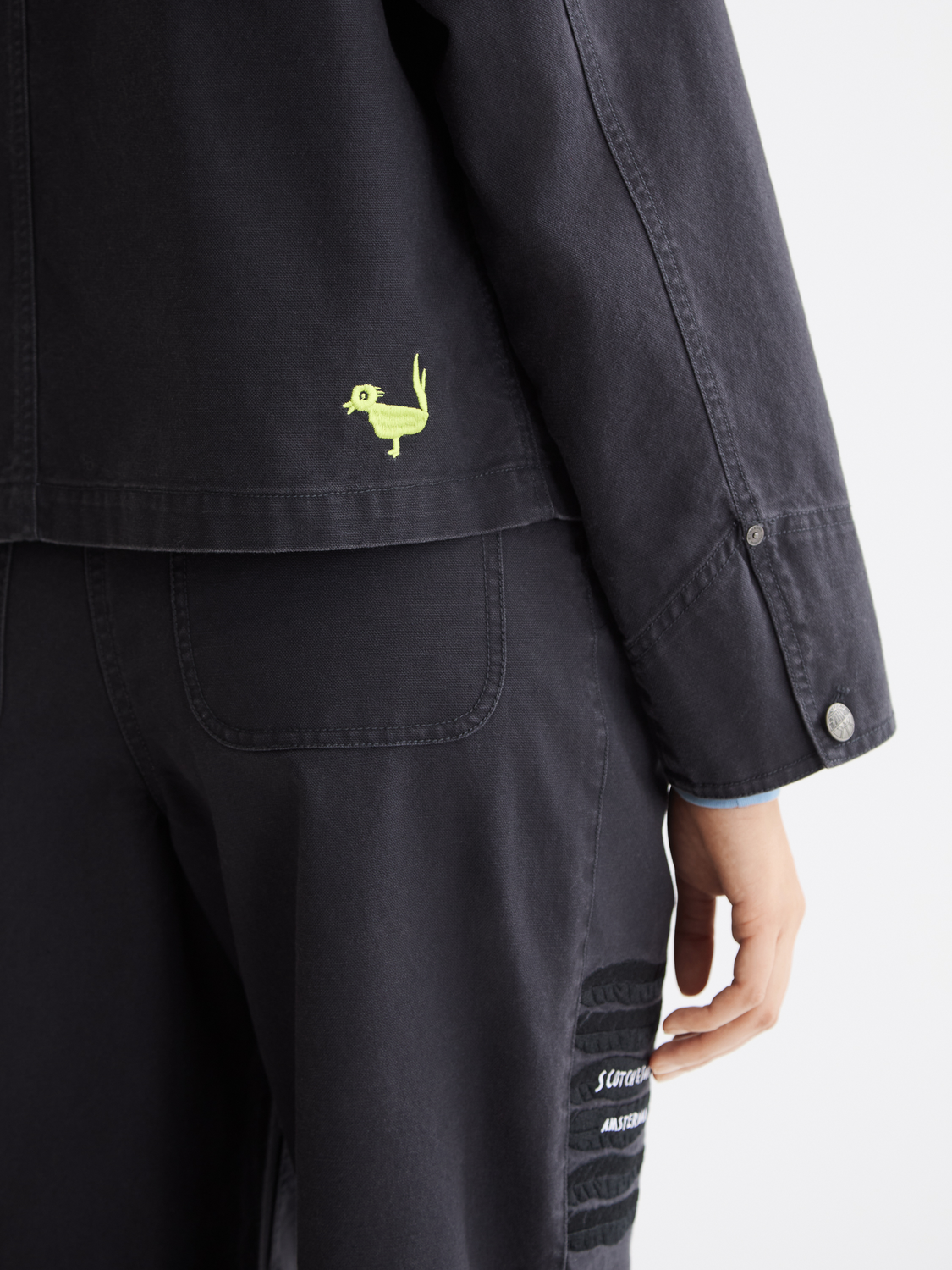 Washed workwear jacket by Scotch & Soda, casual style with durable fabric and front pockets, suitable for outdoor or workwear.