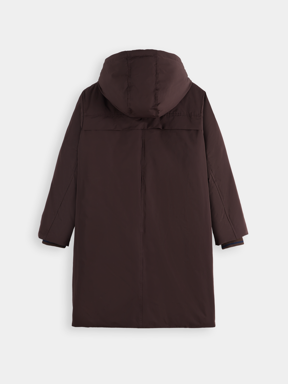 Black Scotch & Soda city parka jacket with hood and front pockets, lightweight and stylish for urban wear.