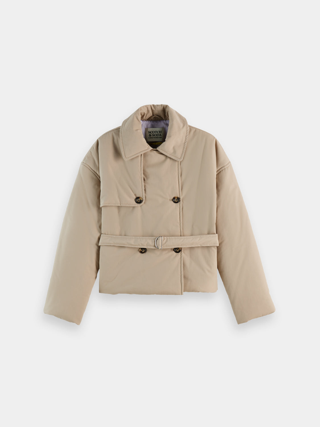 Padded cropped trench coat by Scotch & Soda, stylish jackets with a fitted silhouette and padded design for added warmth.