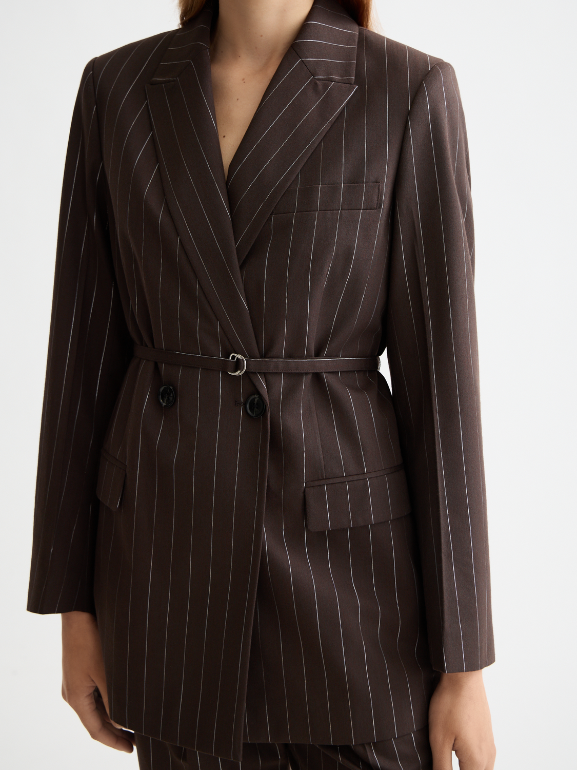 SCOTCH & SODA lurex pinstripe blazer featuring a tailored fit, metallic pinstripes, and classic blazer design on a model.