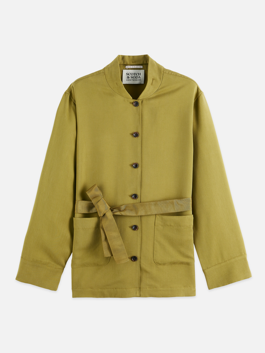 SCOTCH & SODA belted blazer in U372, front view with tailored fit and waist belt