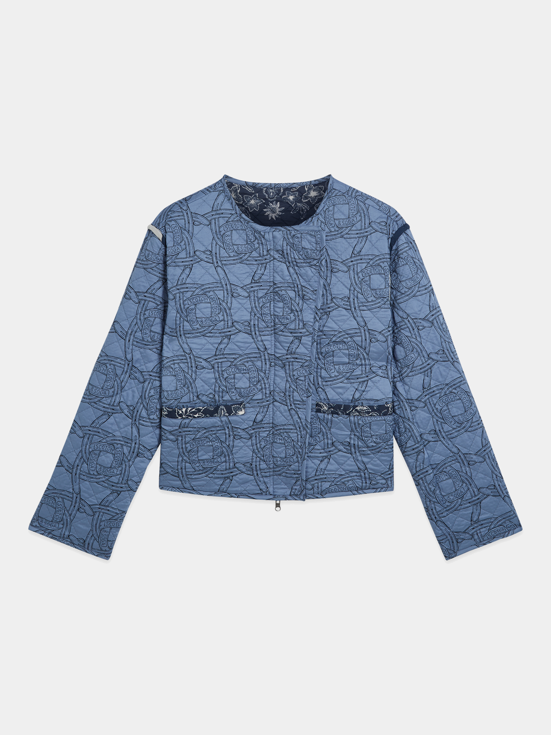 Reversible quilted Scotch & Soda bomber jacket with a stylish design, featuring quilted fabric and versatile look.