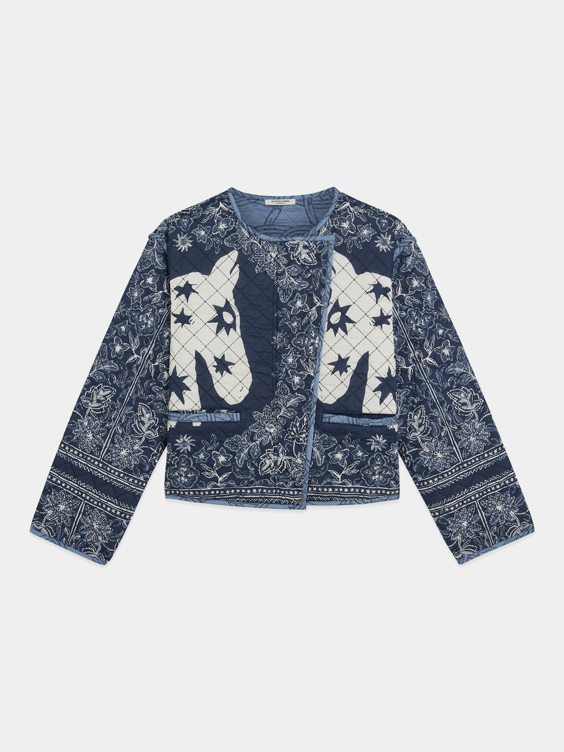 Reversible quilted bomber jacket by Scotch & Soda, featuring a stylish design with a quilted pattern and versatile look.