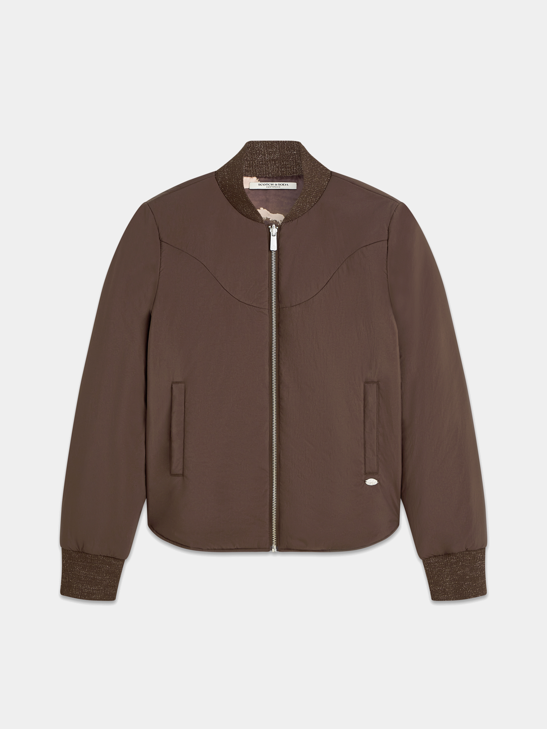 Reversible bomber jacket by Scotch & Soda featuring a stylish design, shown with both exterior and interior views.