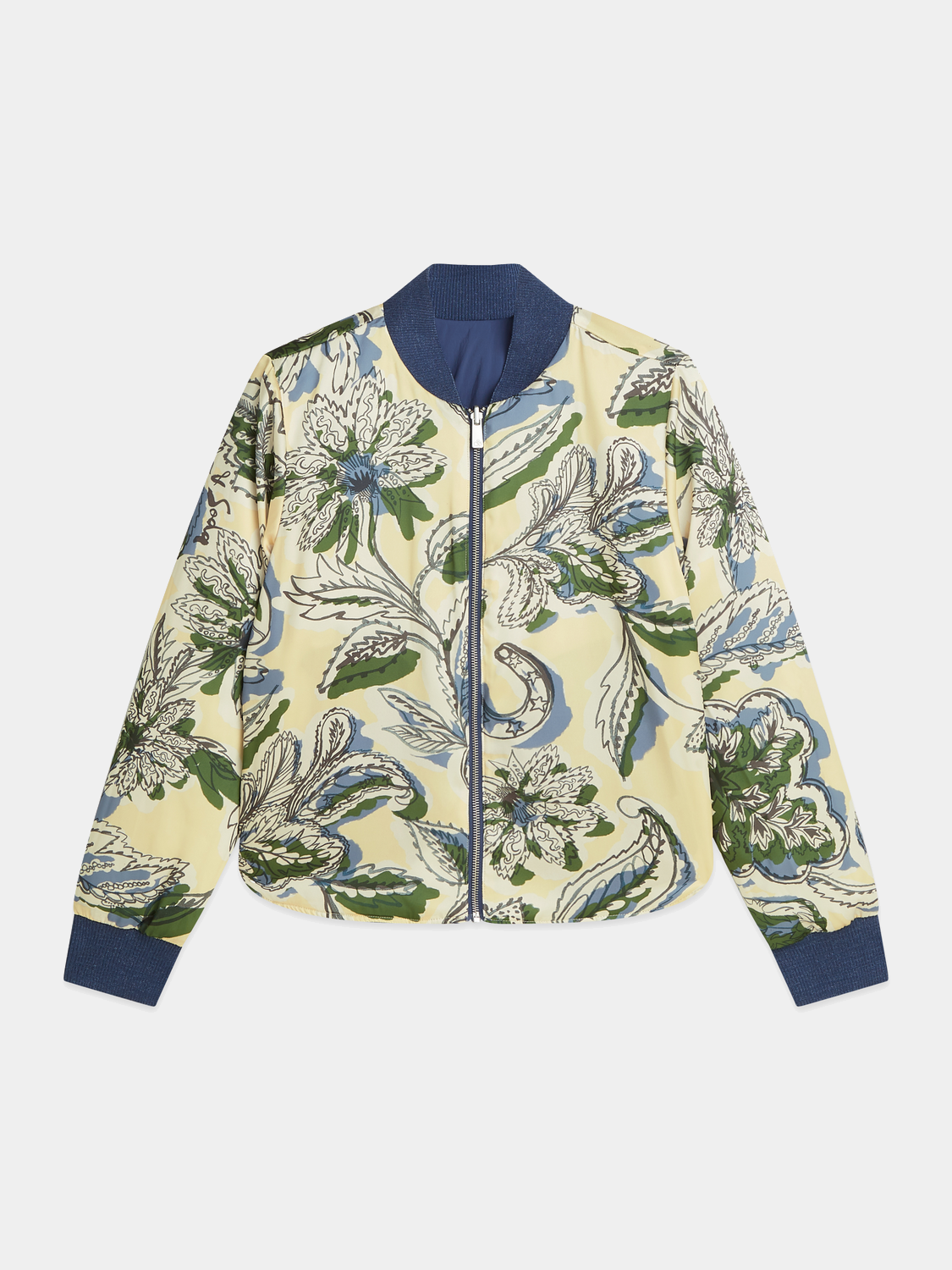 Reversible bomber jacket by Scotch & Soda featuring a stylish design with different fabric textures on each side.