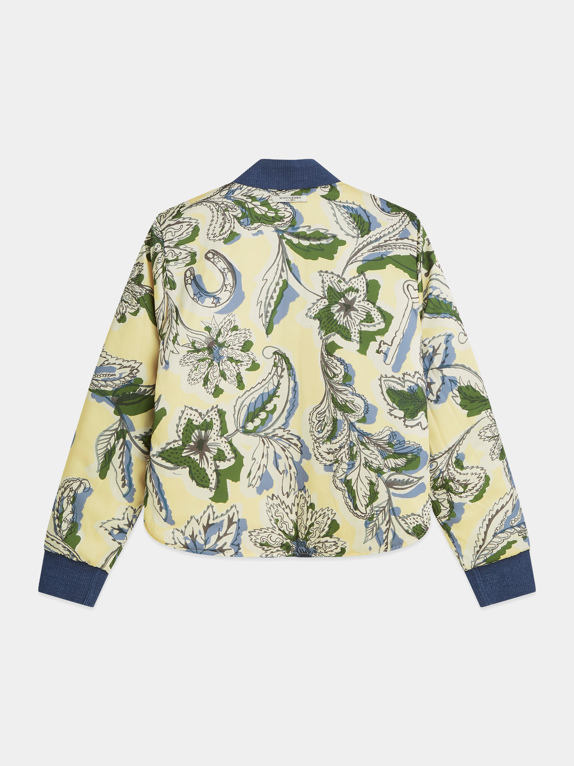 Reversible bomber jacket by Scotch & Soda featuring a stylish design, shown with both sides visible and detailed stitching.