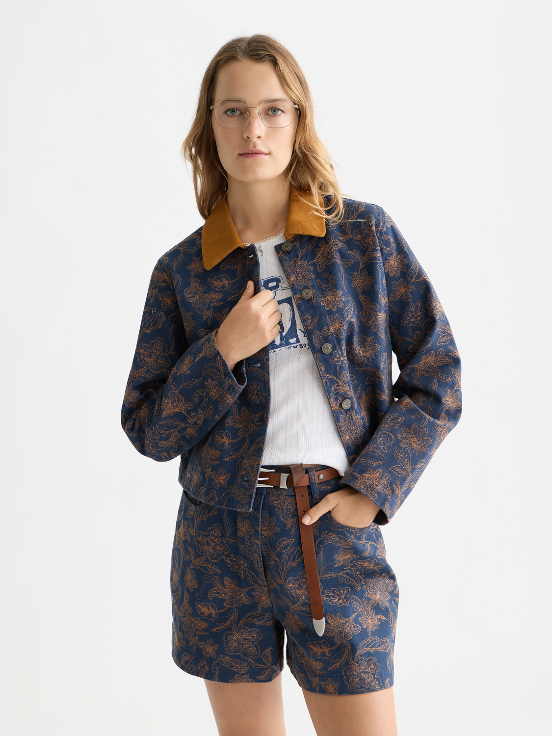Embroidered jacket by Scotch & Soda featuring detailed stitching and a stylish design, shown in a close-up front view.