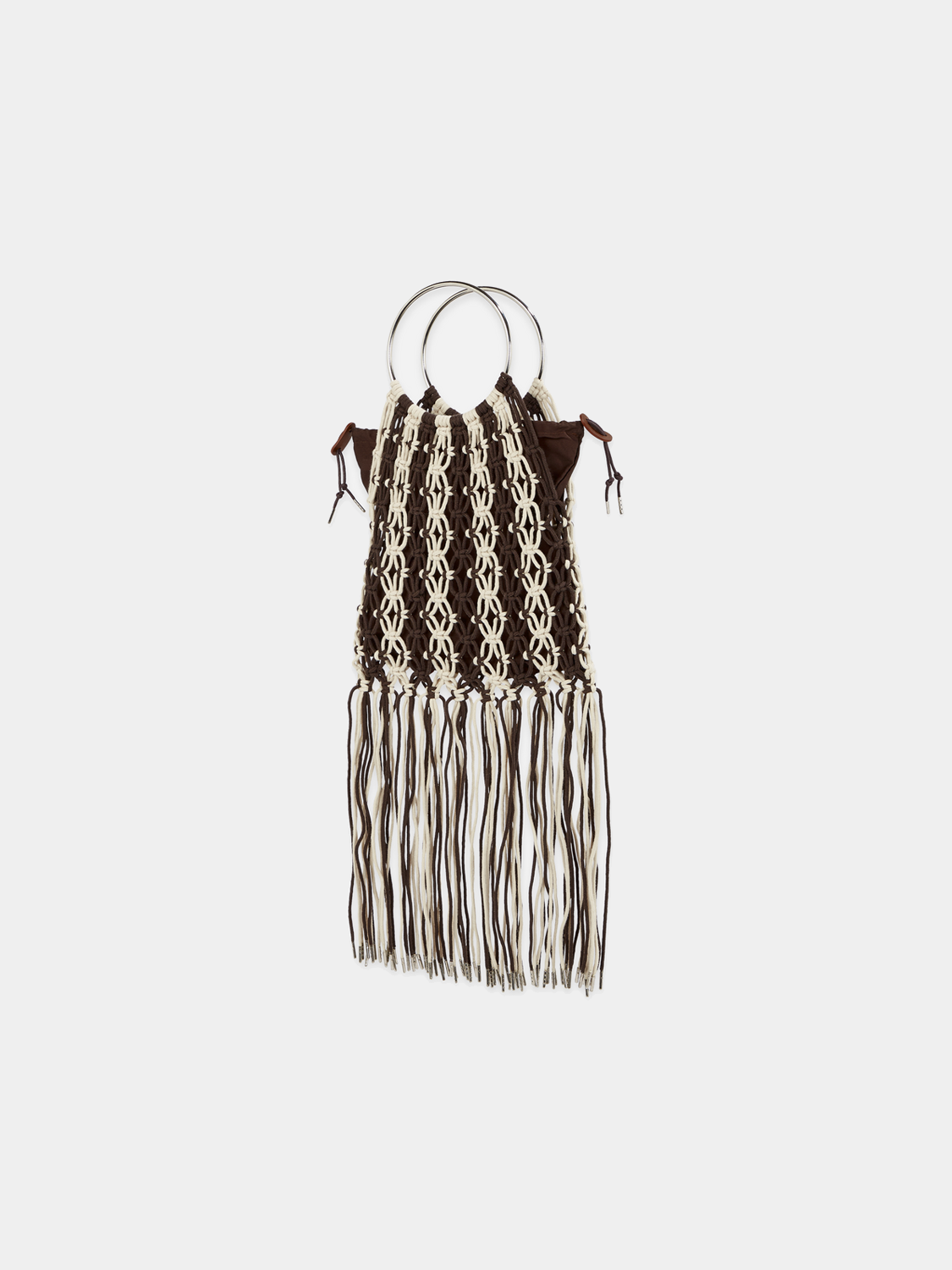 Macrame bag by Scotch & Soda featuring woven design and shoulder strap, shown from the back.