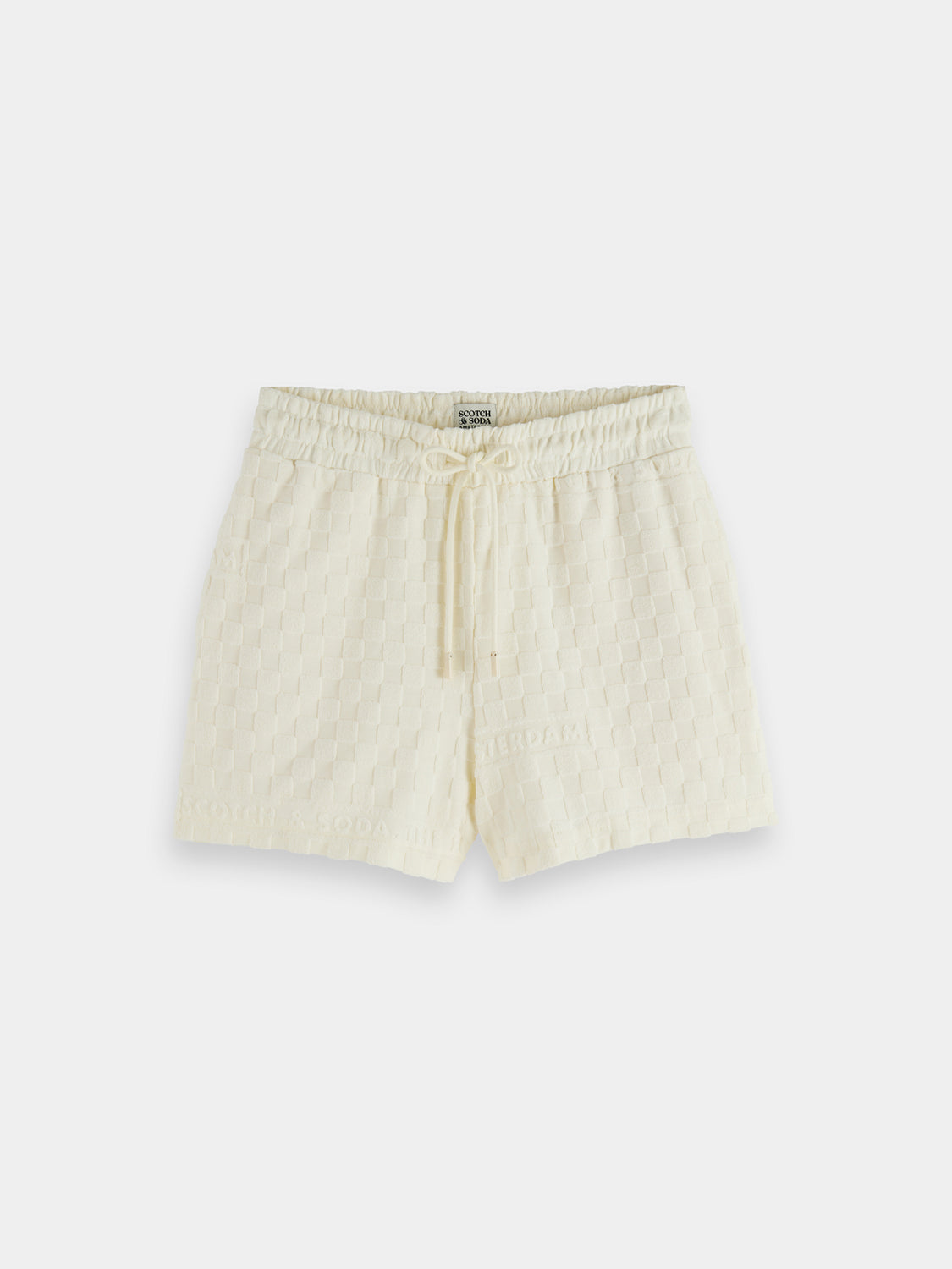 SCOTCH & SODA towelling shorts shown on a model, featuring a relaxed fit and casual style, perfect for comfortable summer wear.