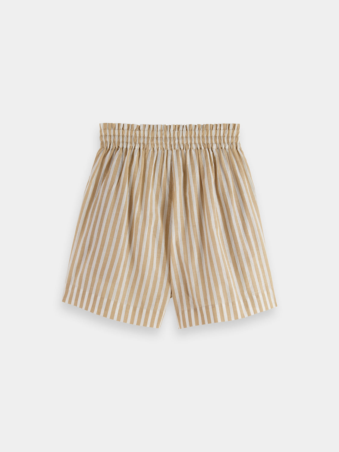 Back view of Scotch & Soda printed shorts with vibrant patterns and casual fit, displayed on a neutral background.
