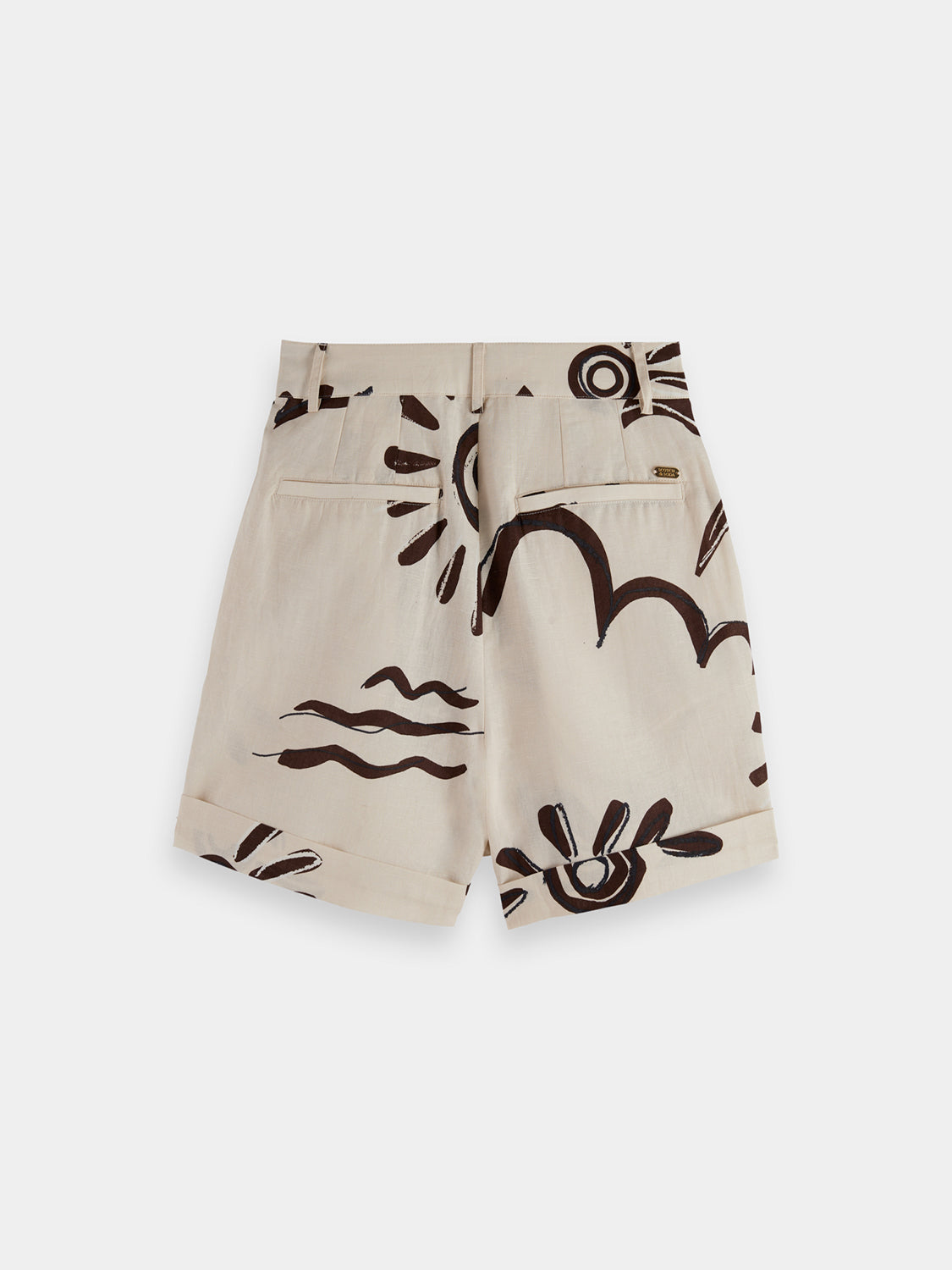 Printed shorts by Scotch & Soda featuring vibrant patterns and a relaxed fit, shown from the back view.