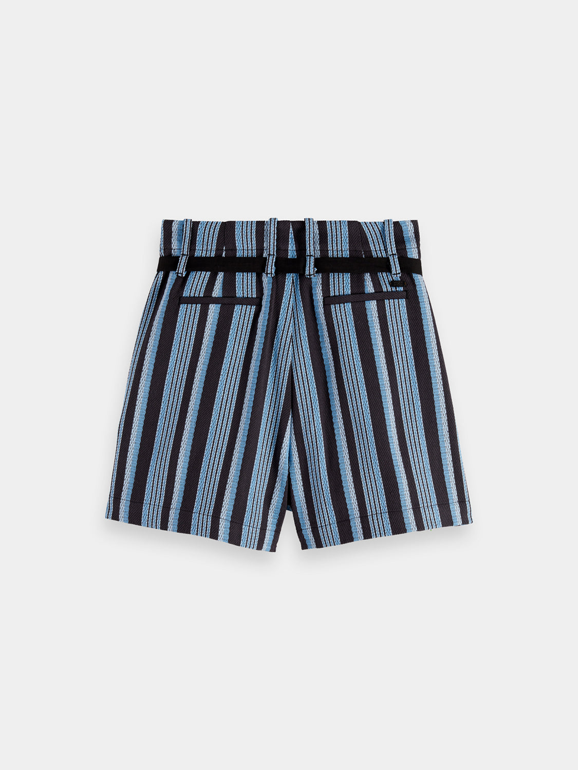 Back view of Scotch & Soda striped shorts with a relaxed fit and bold vertical stripe pattern.
