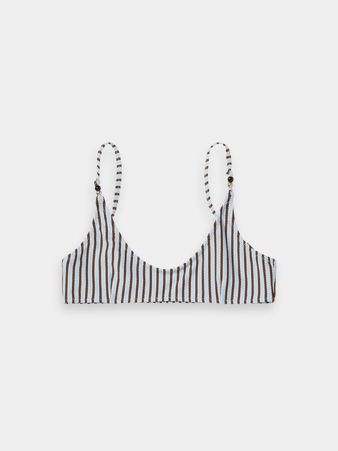 Striped SCOTCH & SODA bikini top with adjustable straps, featuring colorful horizontal stripes, swimwear for beach or pool.