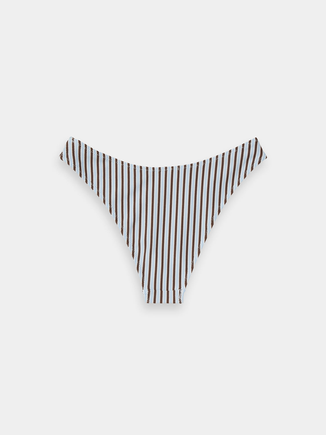 Striped bikini bottom from Scotch & Soda swimwear with blue and white horizontal stripes, back view showing fit and design.