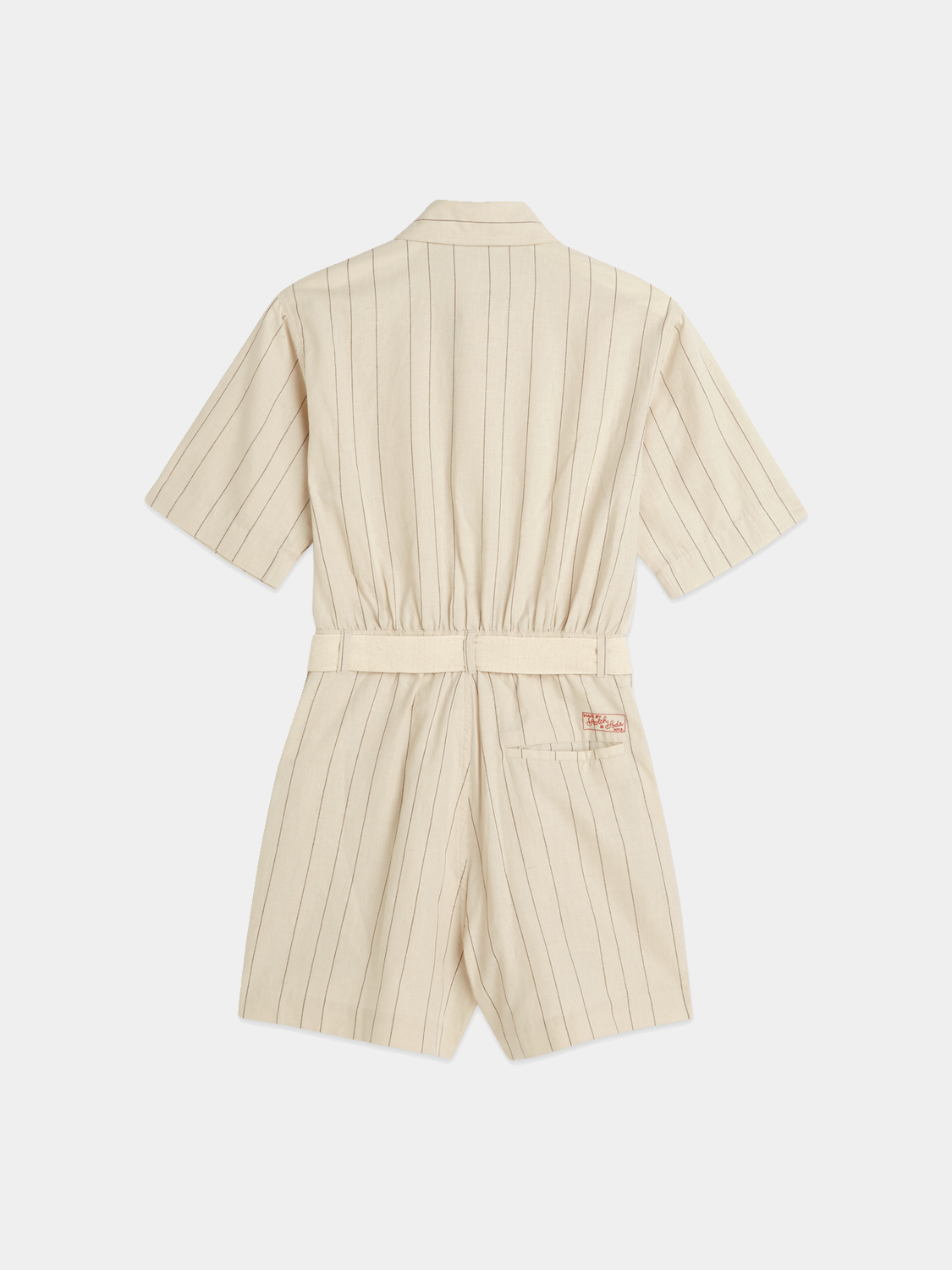 Black pinstripe playsuit by Scotch & Soda featuring a stylish jumpsuit design with short sleeves and a tailored fit.