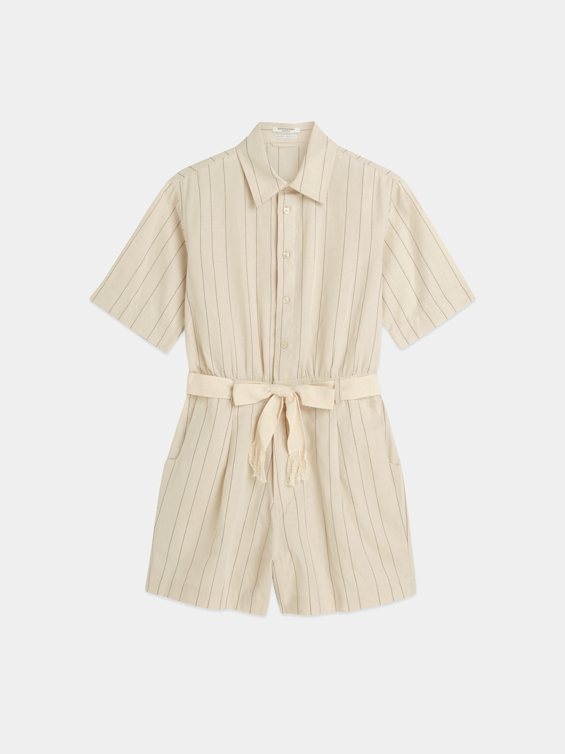 Pinstripe playsuit by Scotch & Soda featuring a stylish jumpsuit design with narrow vertical stripes and a fitted waist.