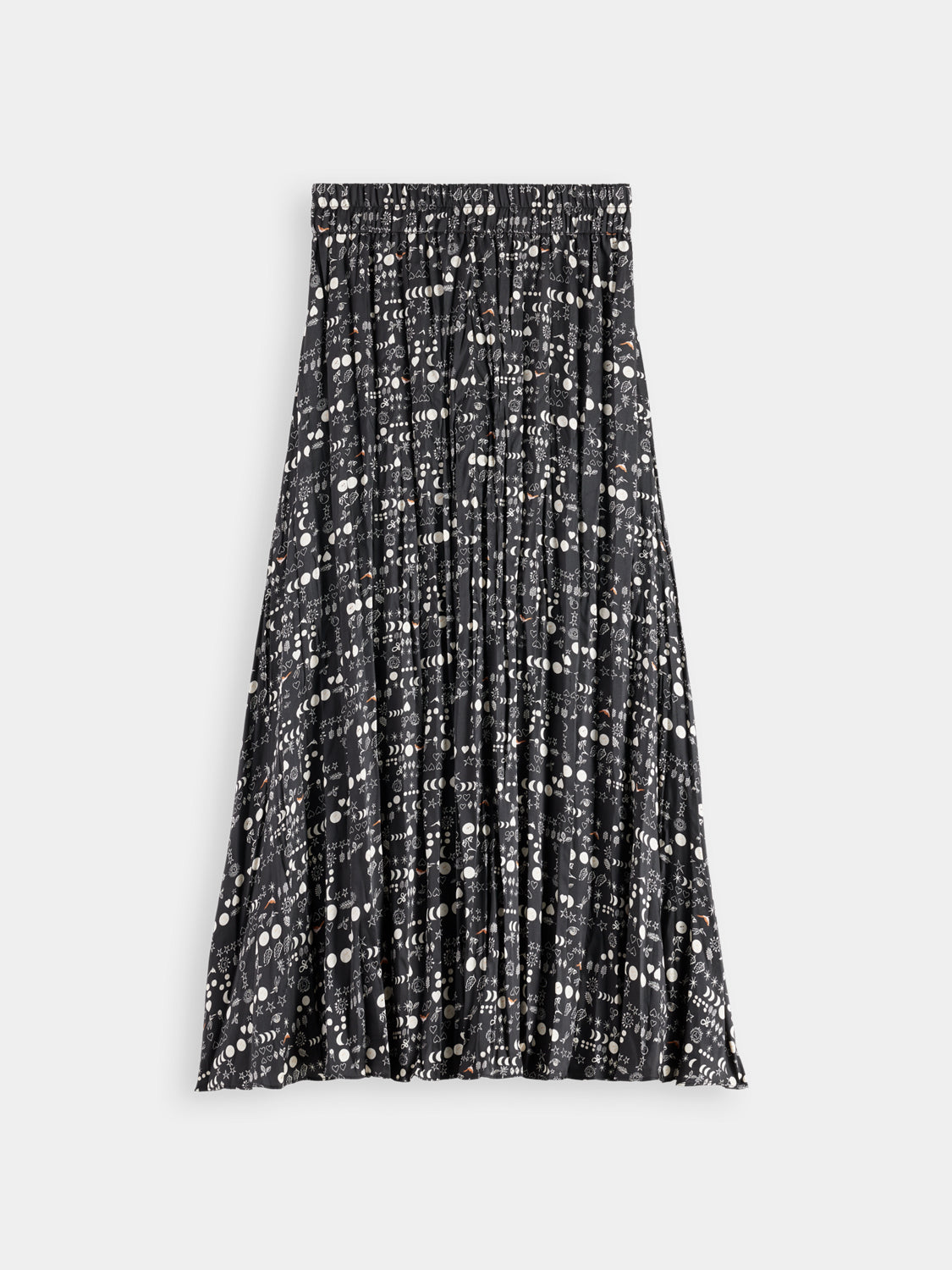 Black crinkle pleated midi skirt by Scotch & Soda with flowing, textured fabric and a high waist for a stylish, elegant look.