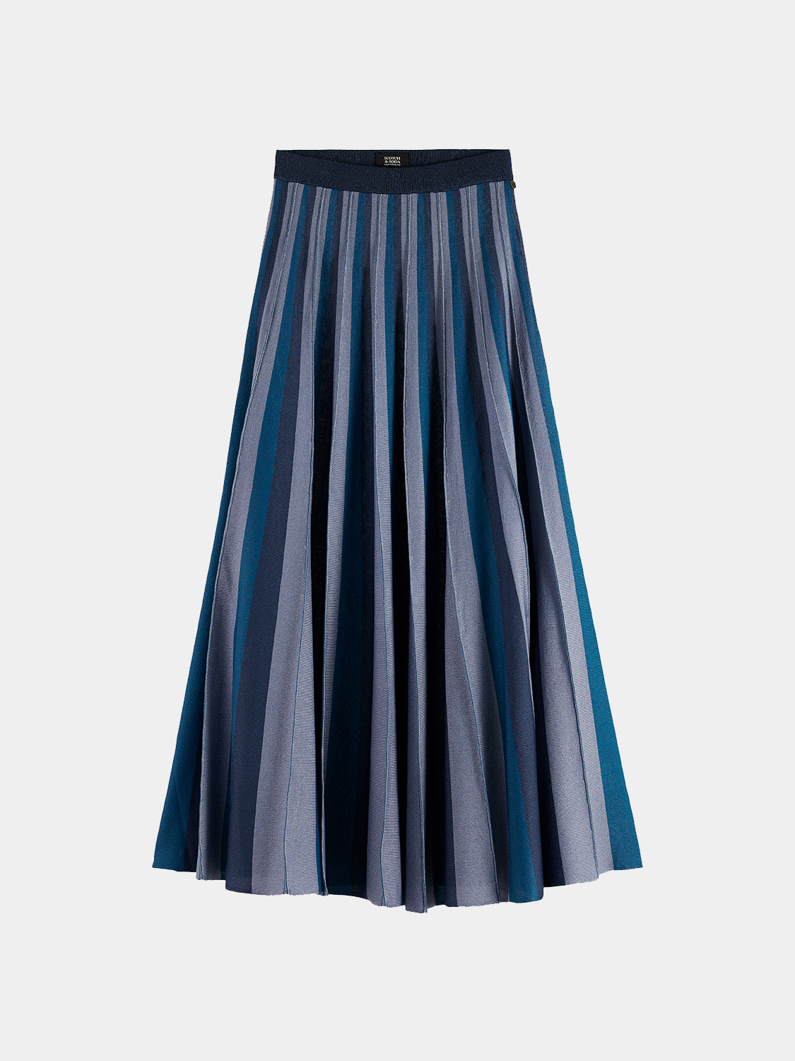 Pleated knit midi skirt by Scotch & Soda with a flowy design and subtle texture, shown in a natural fabric color.
