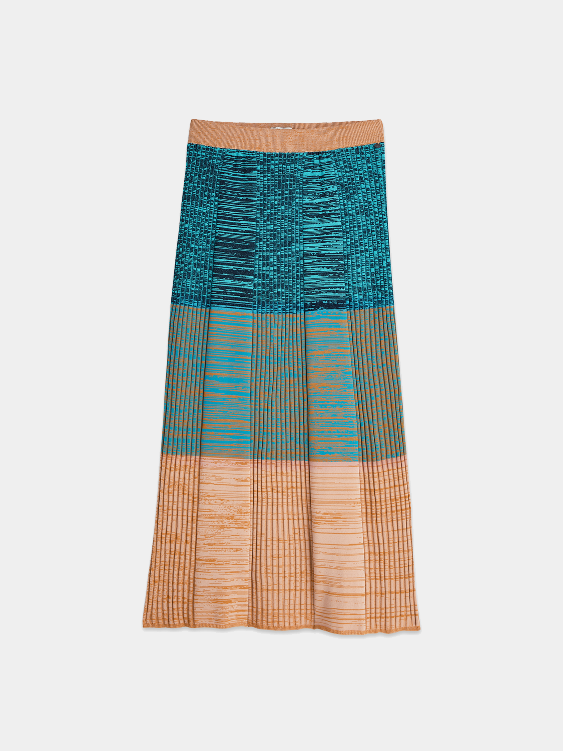 Ribbed maxi skirt from Scotch & Soda in a neutral color, featuring a fitted waist and flowing length, styled with casual footwear.