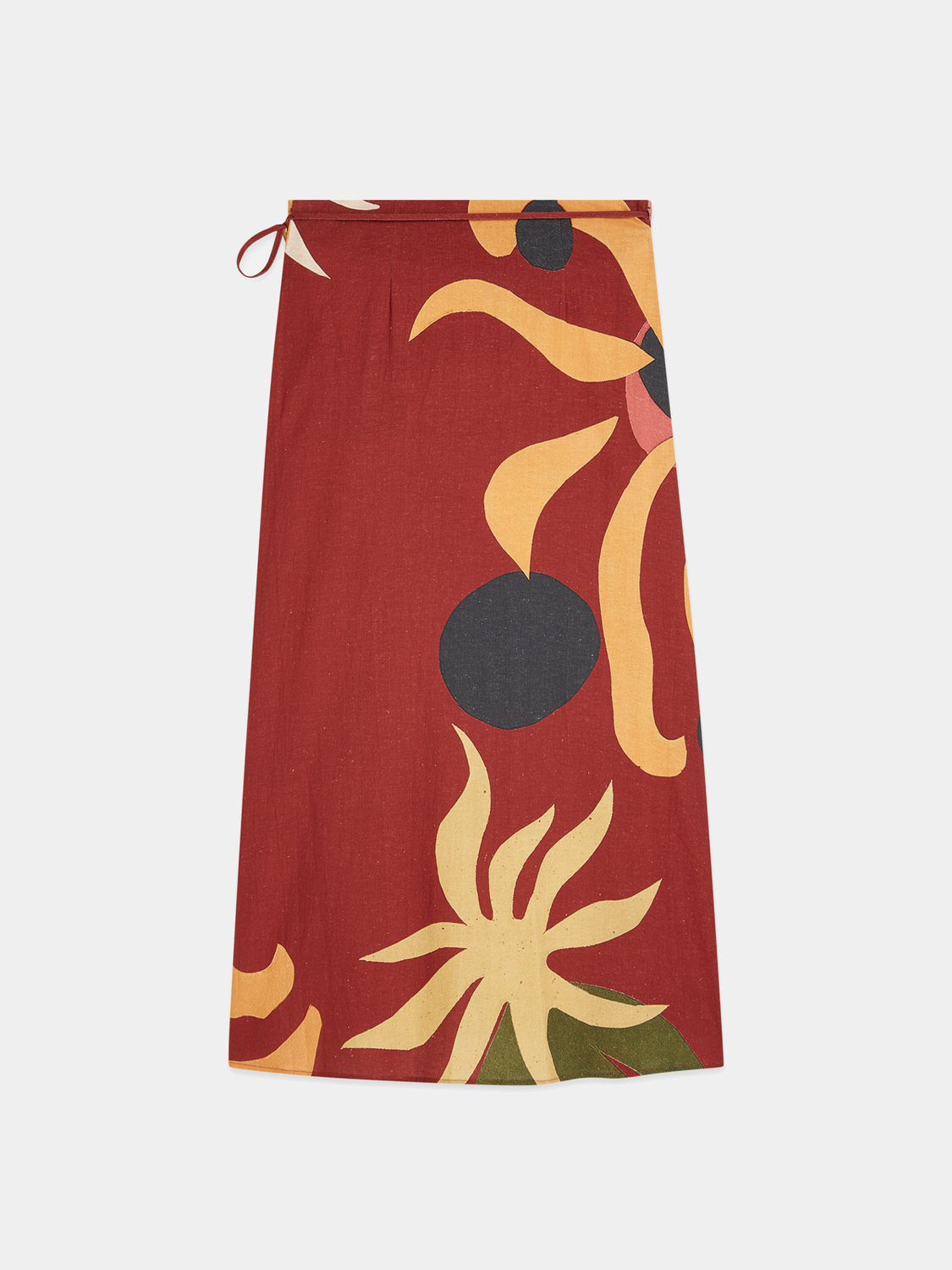 Linen wrap skirt from Scotch & Soda with a tie waist and relaxed fit, shown in a neutral color, styled casually.