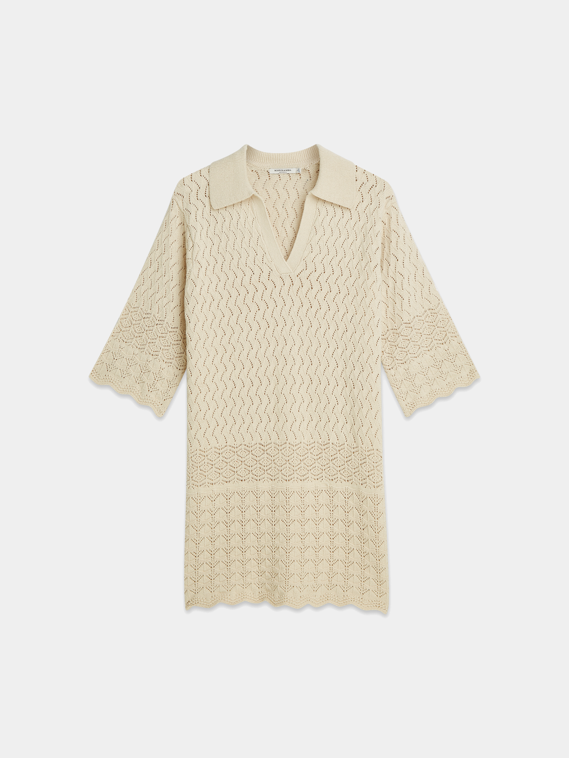 Pointelle knitted tunic dress by Scotch & Soda featuring a soft, textured knit fabric and relaxed fit, perfect for casual wear