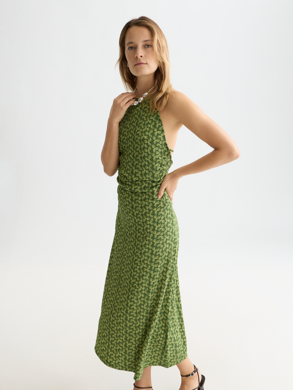 Open back midi dress by Scotch & Soda featuring a flowy silhouette and stylish design, shown in a natural fabric appearance.