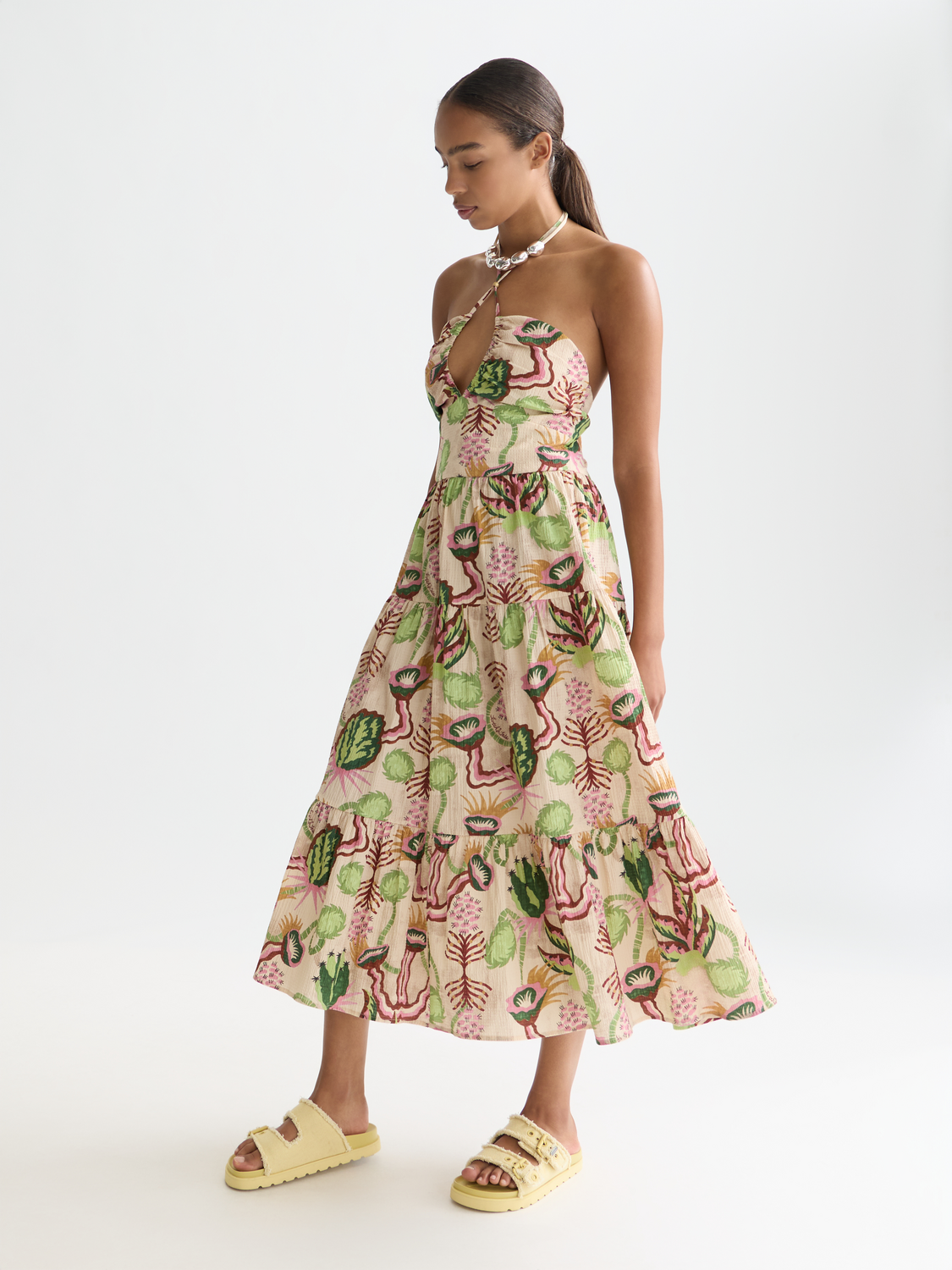 Seersucker midi dress by Scotch & Soda featuring a relaxed fit, lightweight fabric, and classic striped pattern.