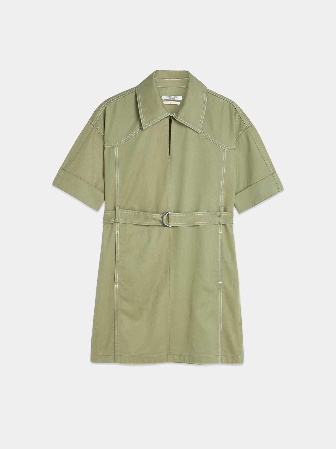 Scotch & Soda belted utility mini dress featuring a structured silhouette and functional pockets, perfect for casual or semi-formal wear.