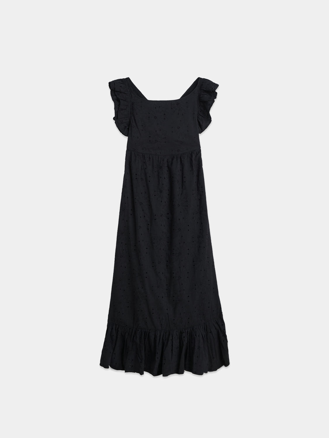 Scotch & Soda broderie anglaise maxi dress with intricate lace detailing, flowing fabric, and a feminine silhouette.