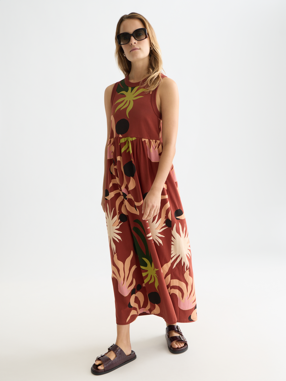 Printed tank midi dress by Scotch & Soda featuring a flowy silhouette and vibrant floral pattern, sleeveless design.
