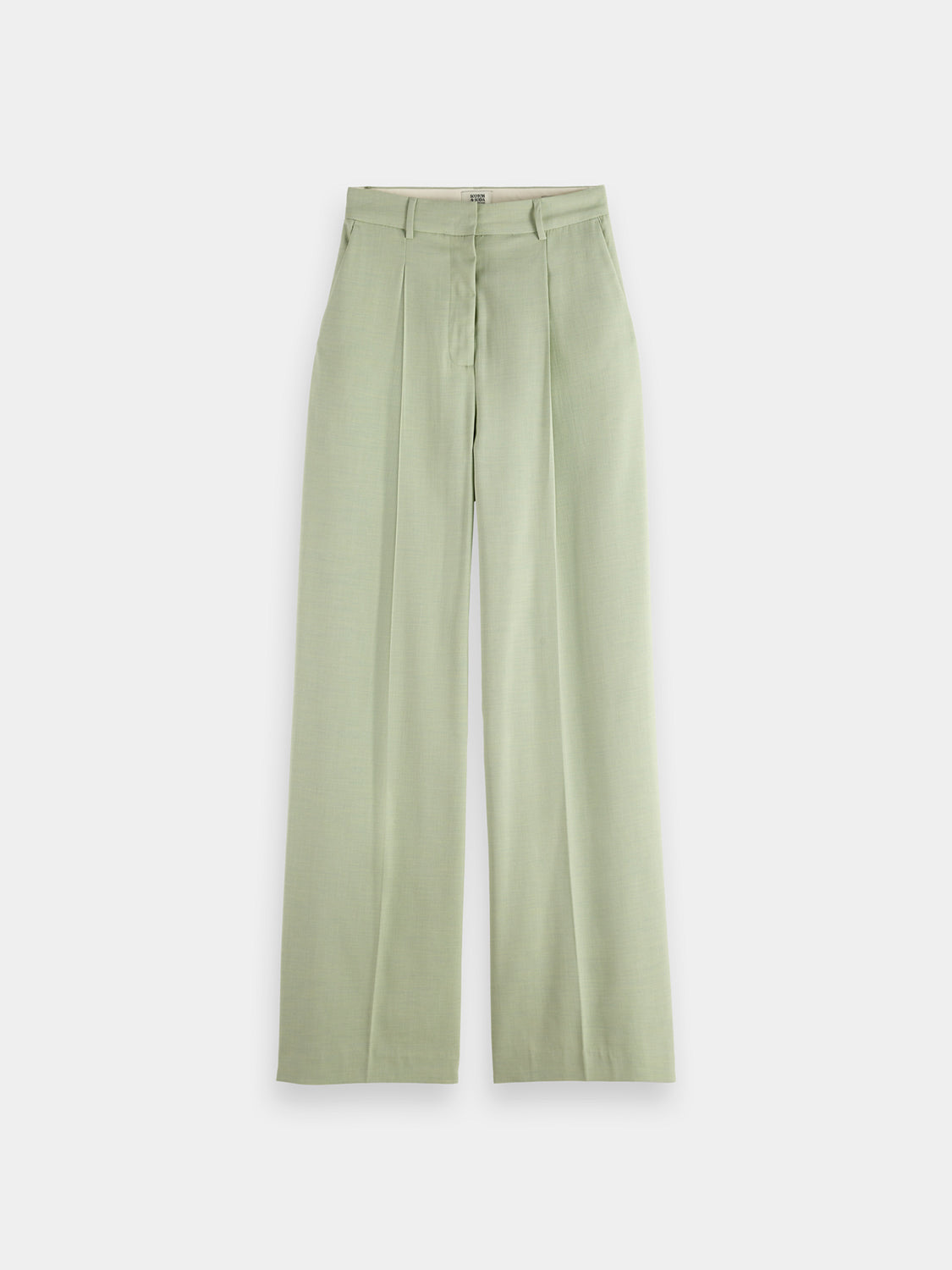 Wide-fit rose-colored pants by Scotch & Soda with a relaxed style, shown in a full-length view.