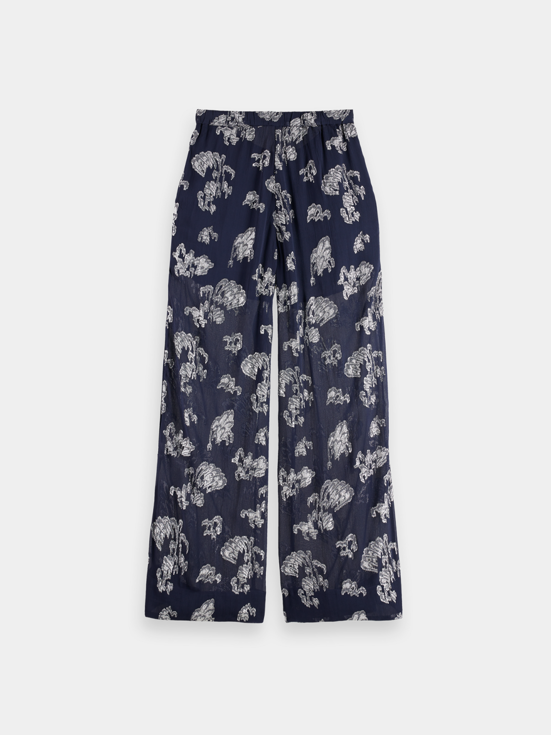 Black Eleni wide-fit pants by Scotch & Soda displayed on a model, showcasing relaxed fit and stylish design.