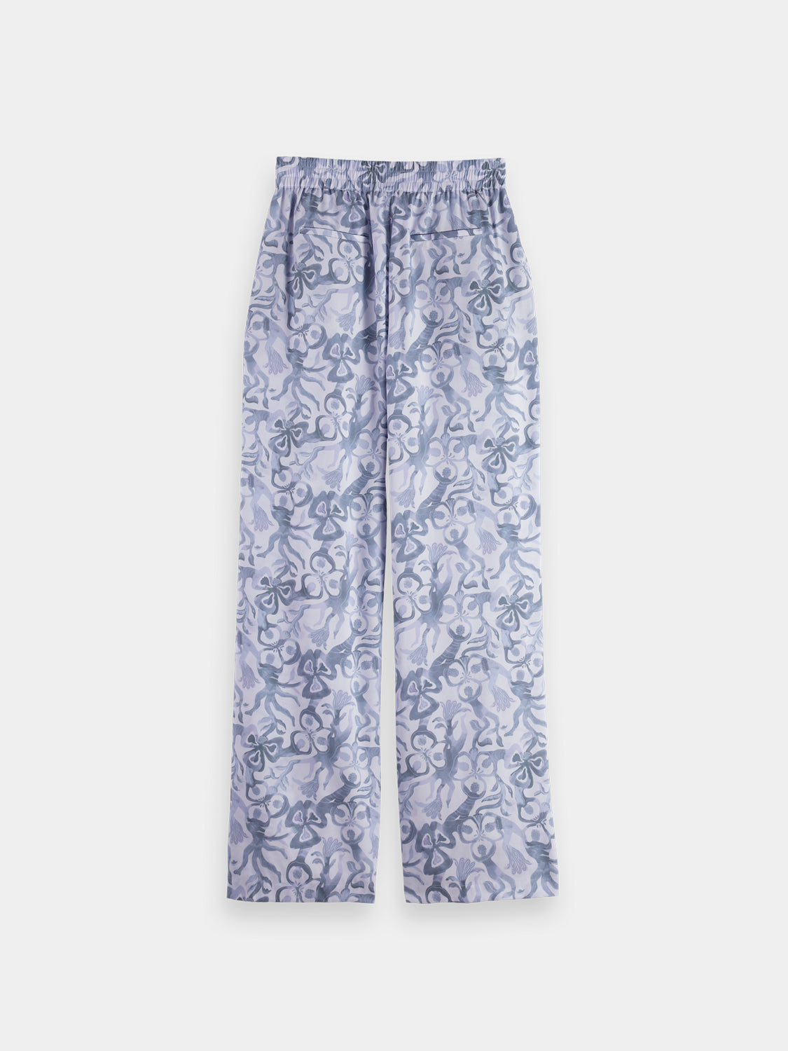 Wide-fit Gia pants by Scotch & Soda featuring a relaxed silhouette and classic design, shown from the back in navy fabric.