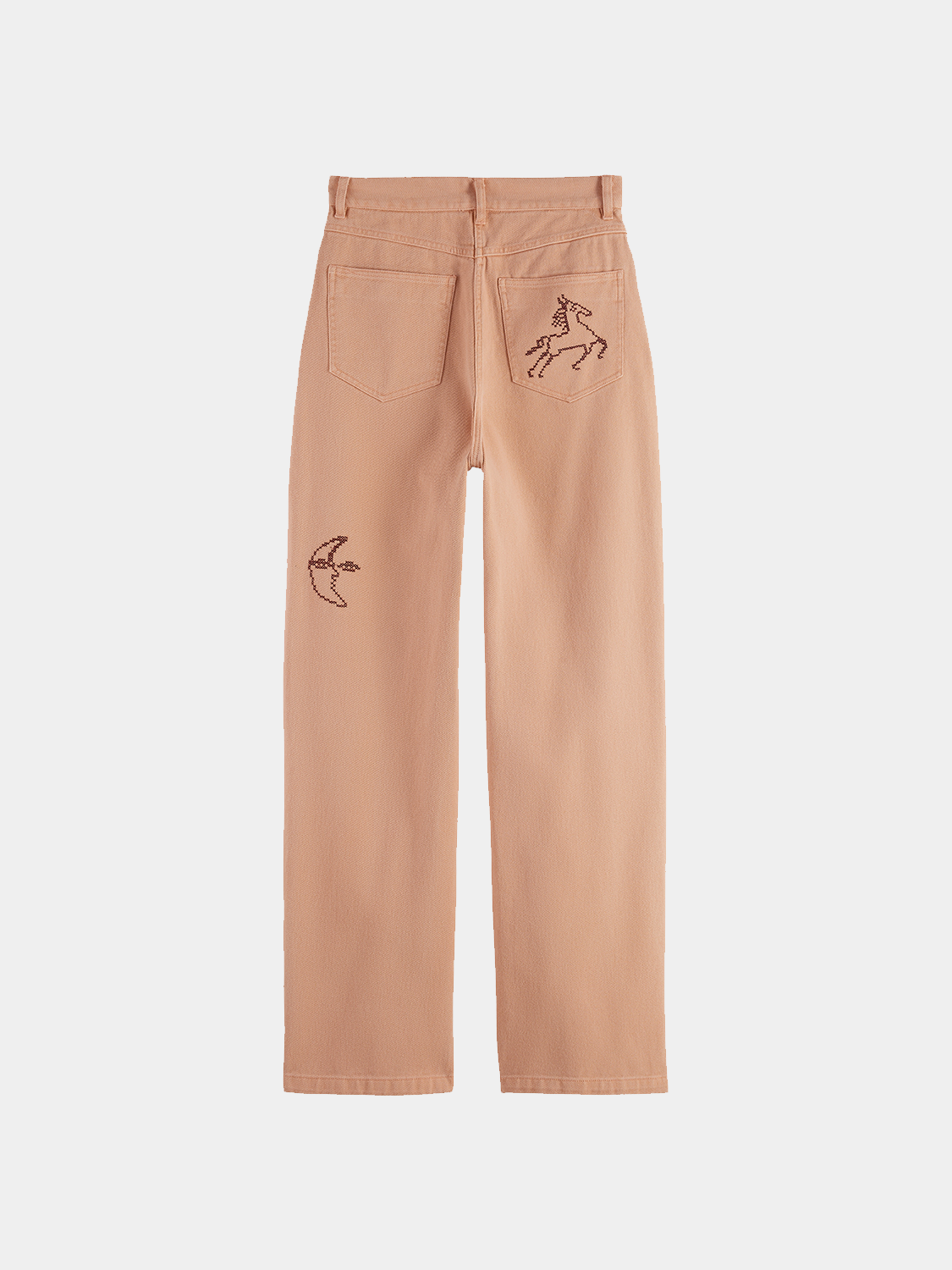 SCOTCH & SODA Ripple straight-fit jeans, navy blue pants with visible stitching and classic five-pocket design, front view.