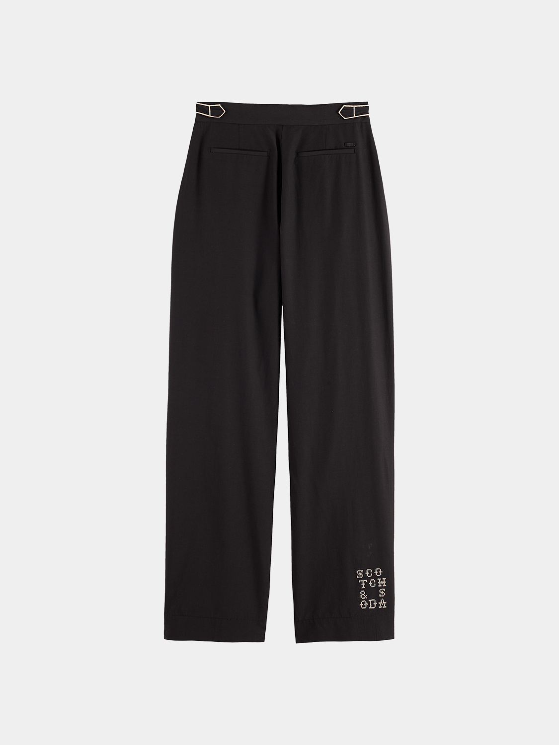 Back view of Scotch & Soda Quinn pleated pants in black, featuring a tailored fit and pleats at the waistband.