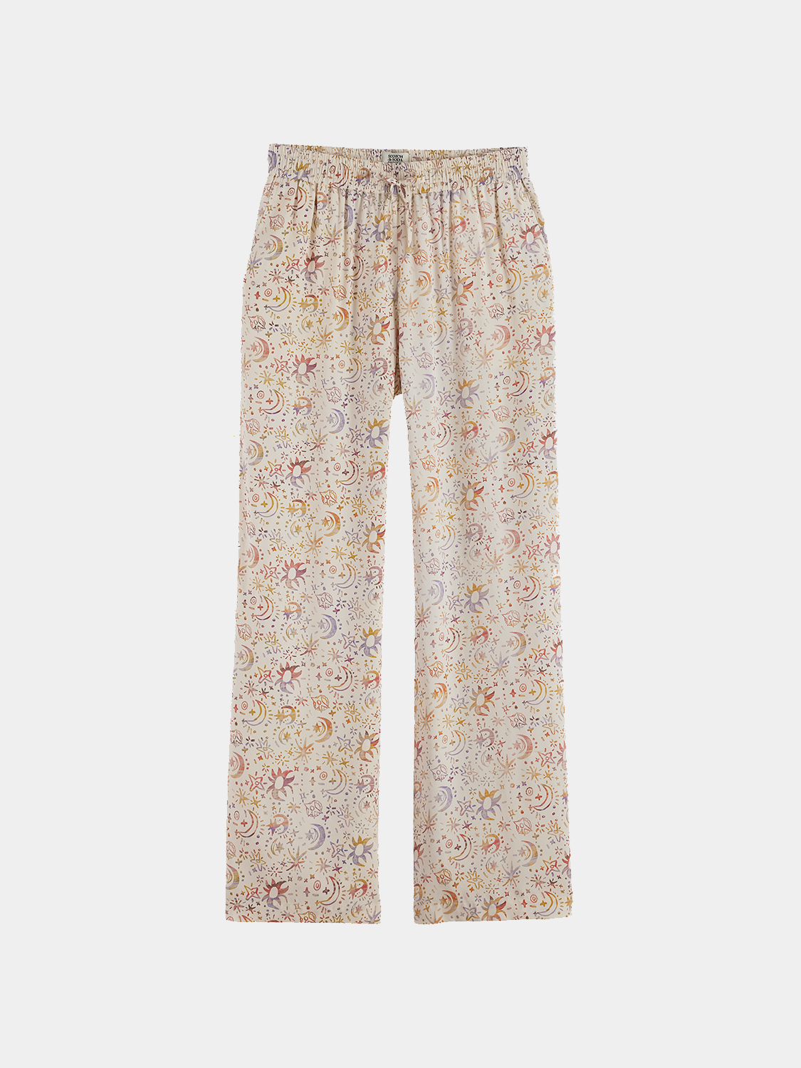SCOTCH & SODA Gia wide-fit pants in a neutral color, shown with a relaxed fit and stylish design.